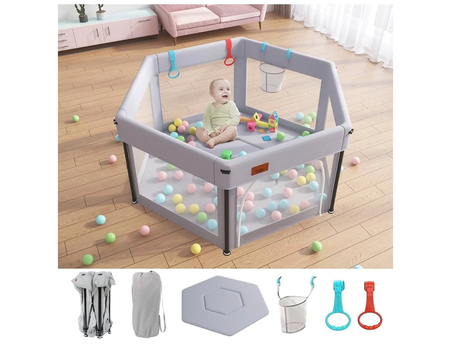 Portable Baby Playpen - Grey