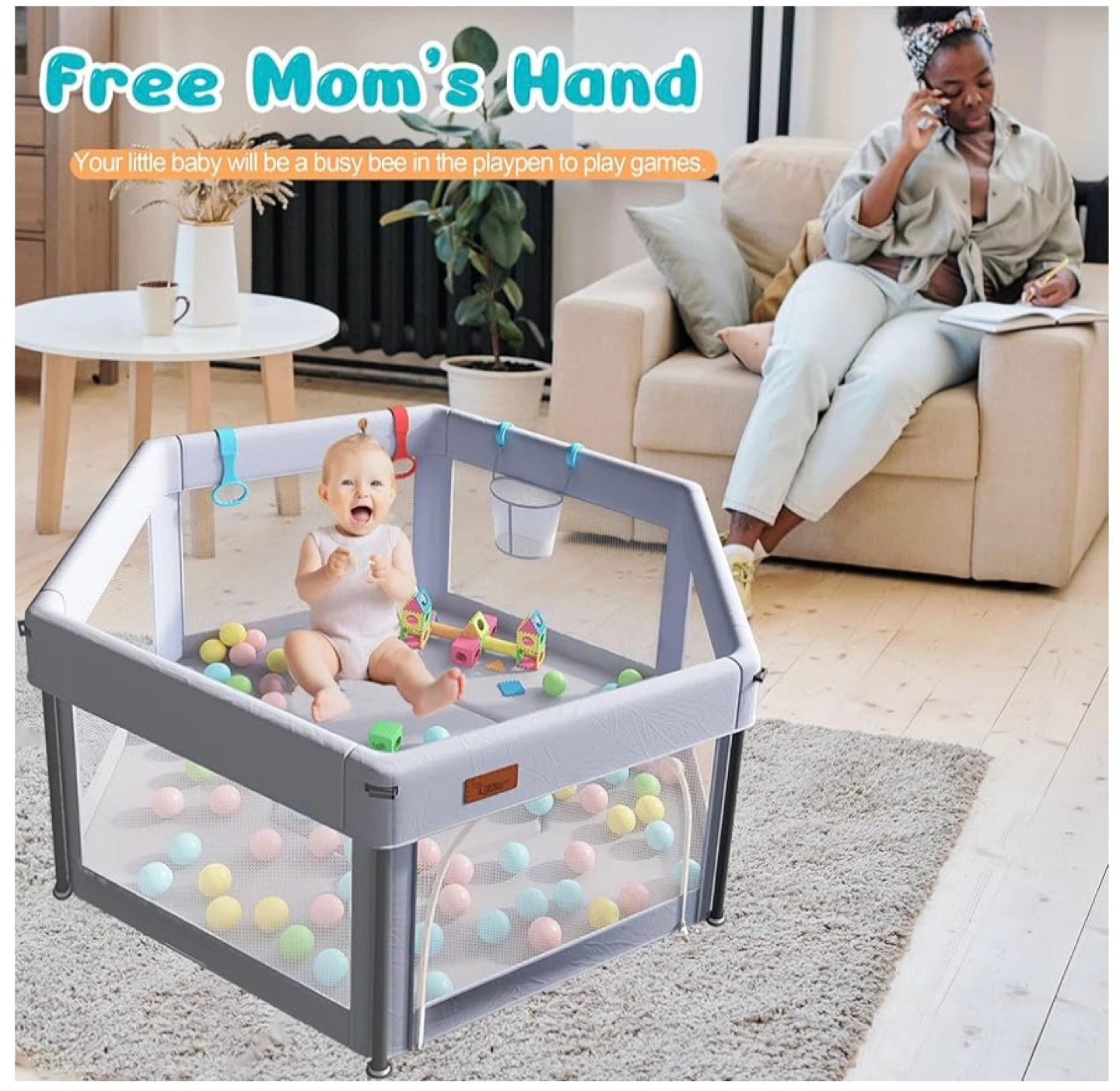 Portable Baby Playpen - Grey - photo 4