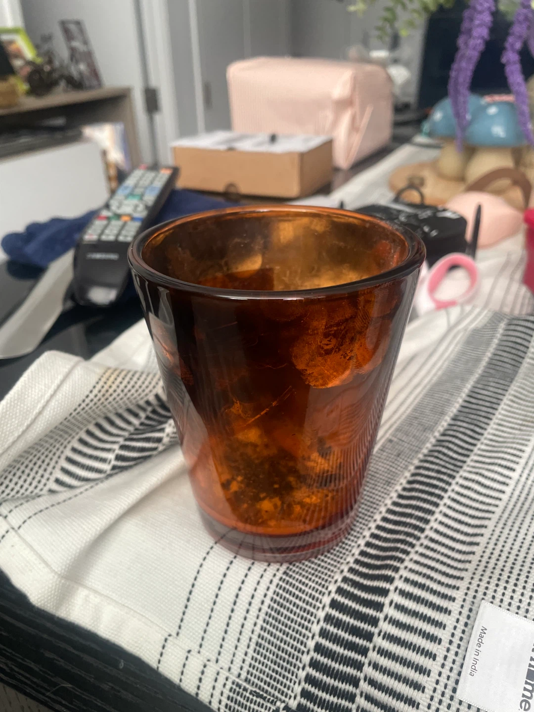 Amber Glass Candle Holder