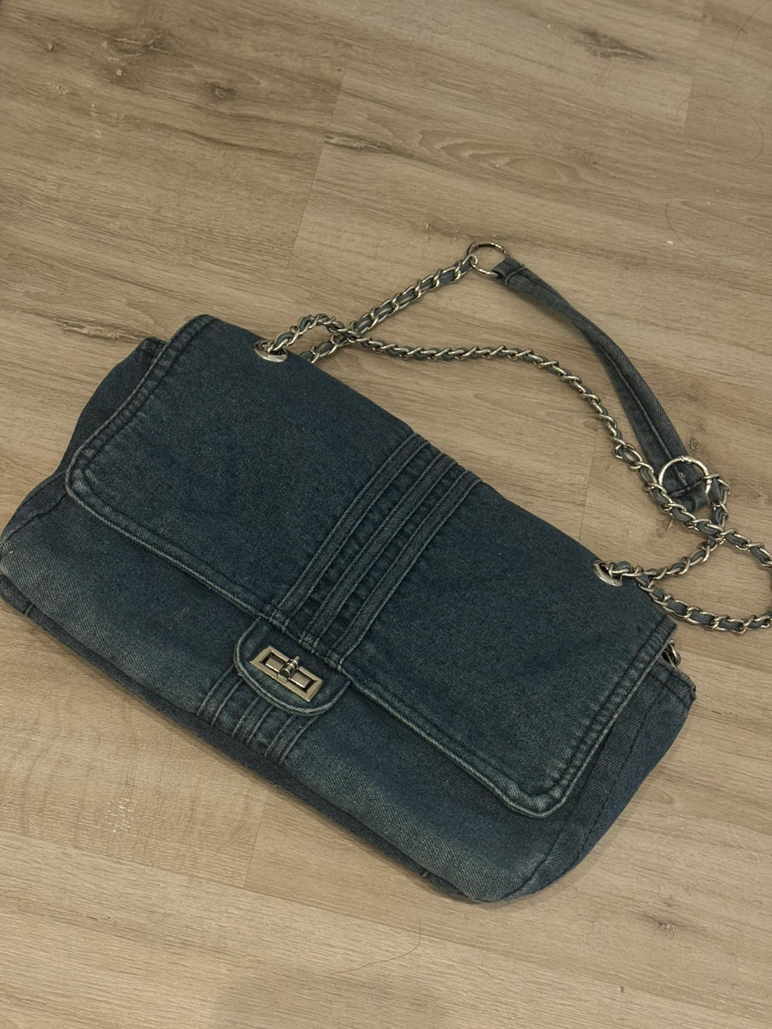 Denim chain shoulder bag