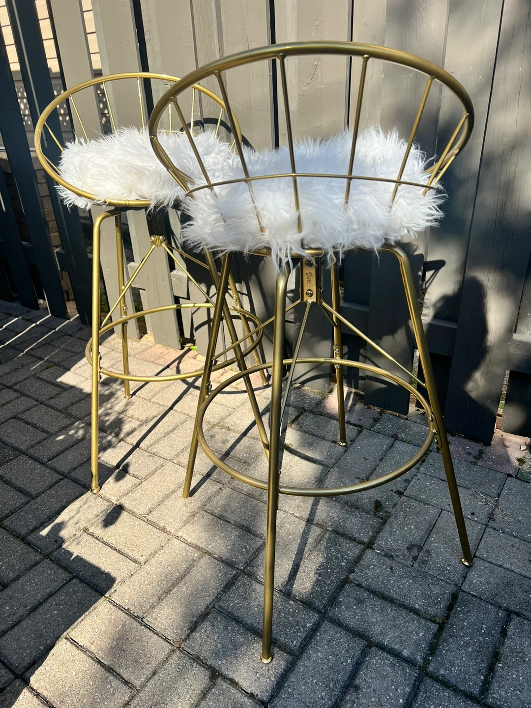 Brass/Gold Swivelling Stools Faux Fur Seats - Set of 2 - photo 4