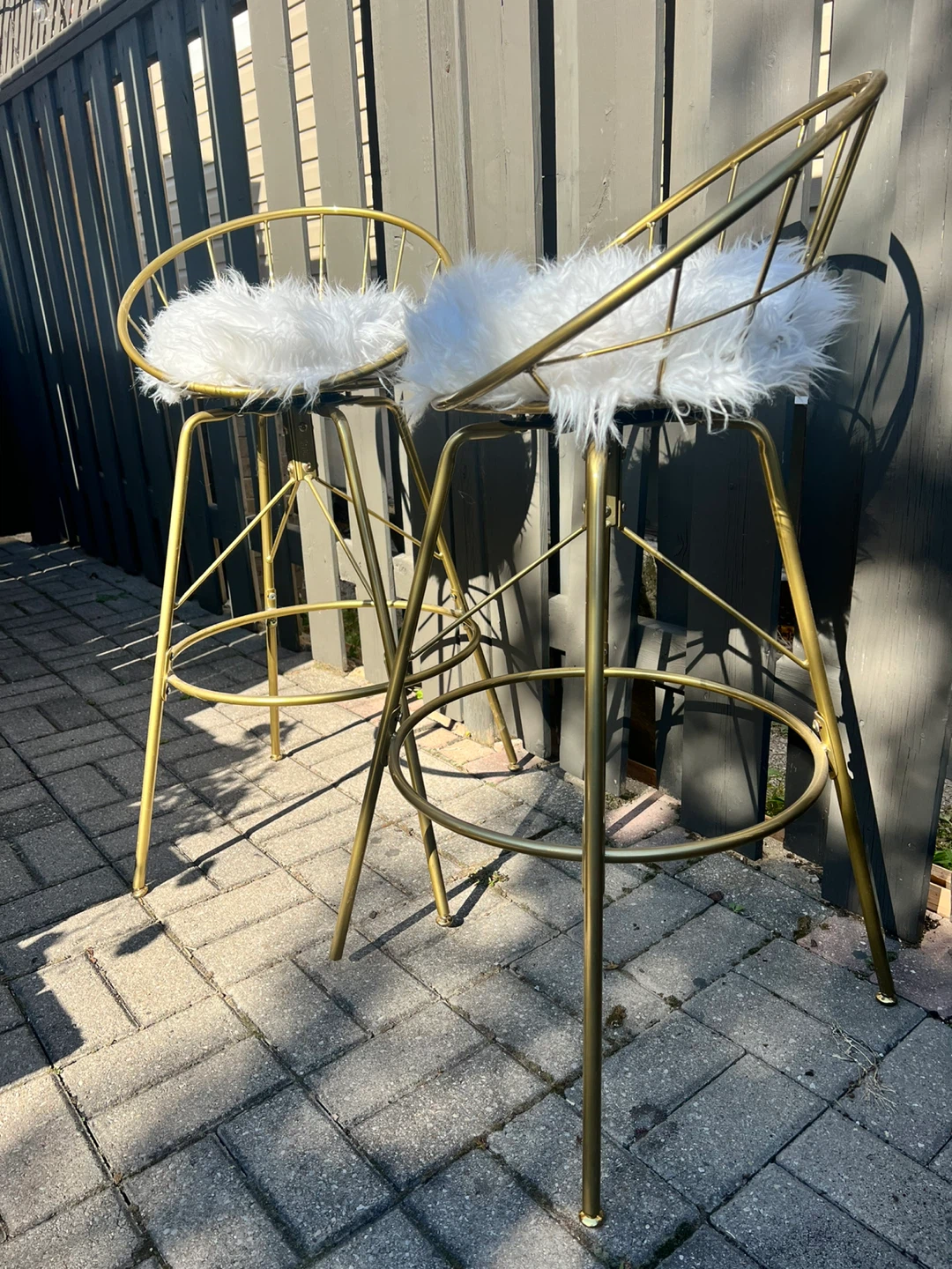 Brass/Gold Swivelling Stools Faux Fur Seats - Set of 2 - photo 3
