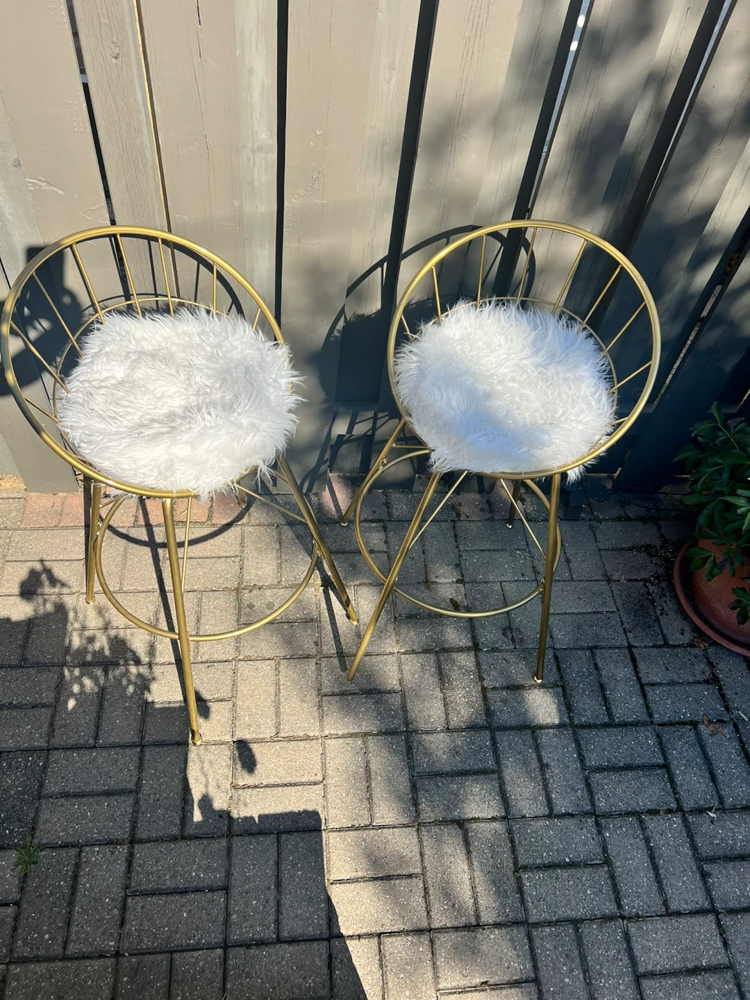 Brass/Gold Swivelling Stools Faux Fur Seats - Set of 2 - photo 2