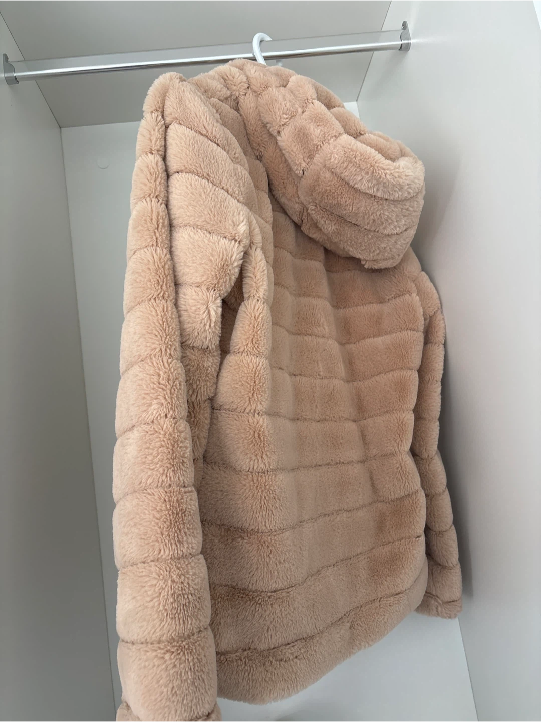 Fuzzy Beige Hooded Jacket