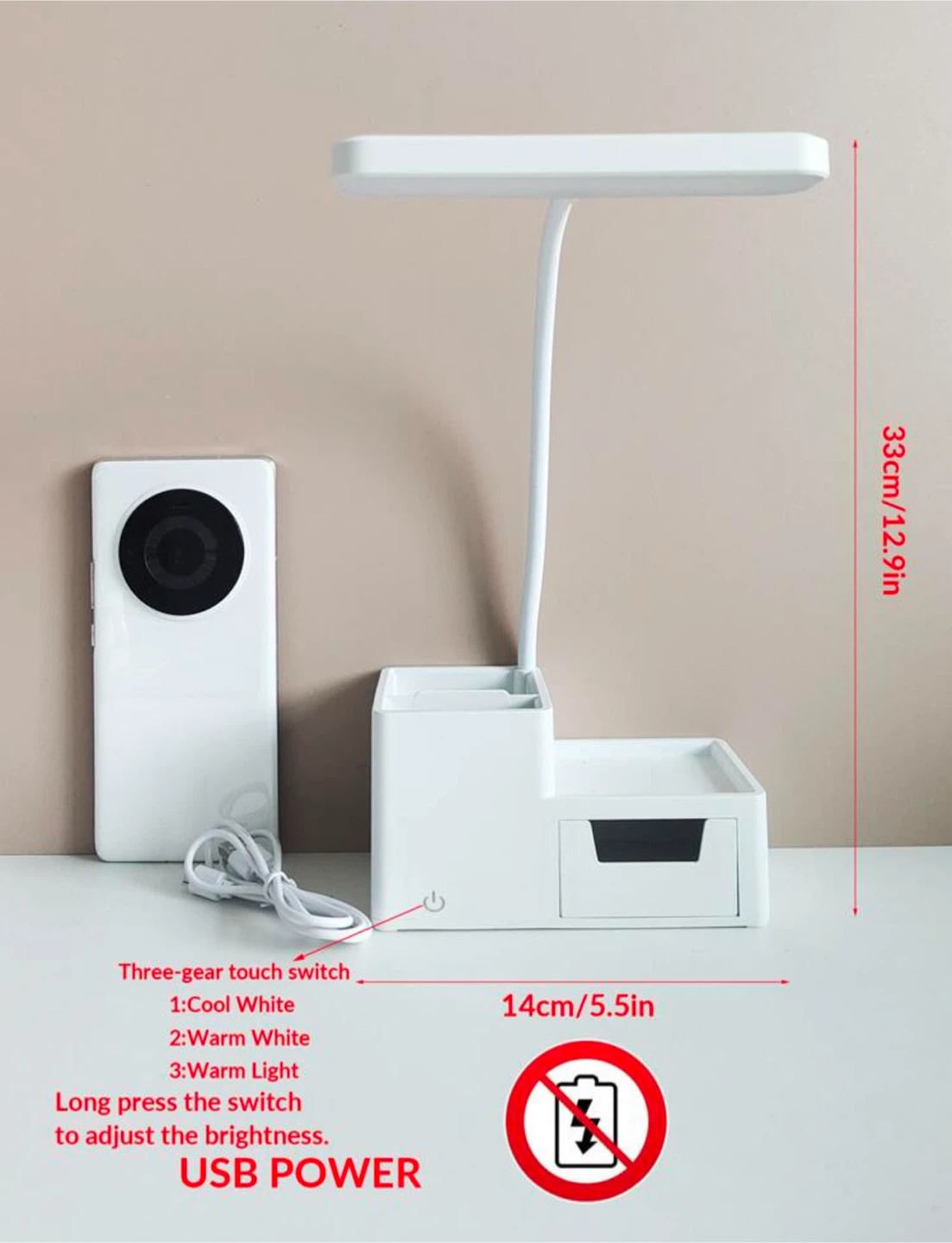 White LED Desk Lamp with Organizer - photo 5