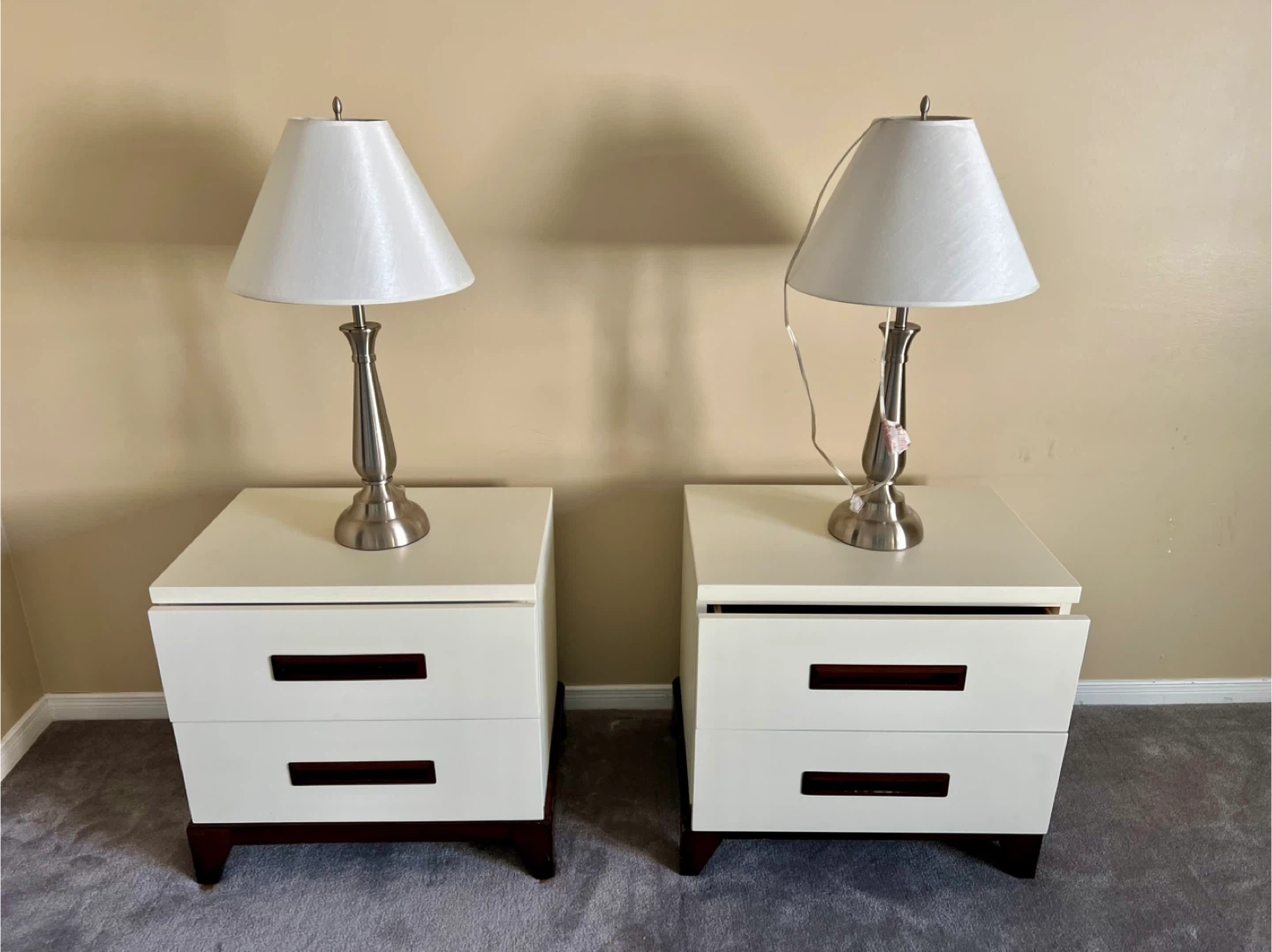 Pair of Cream Nightstands with Drawers