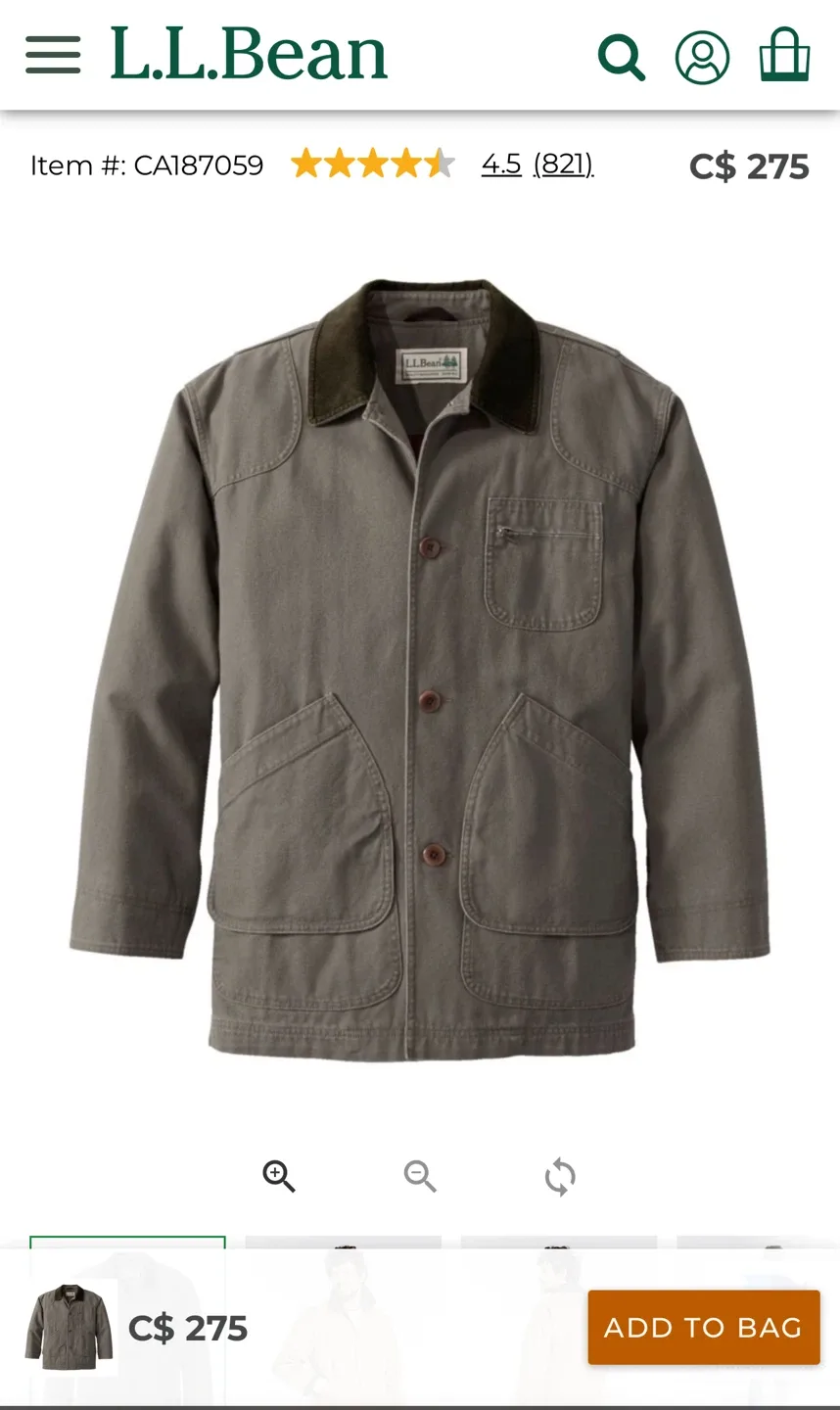 L.L. Bean Men's Original Chore Field Coat - XL thumbnail