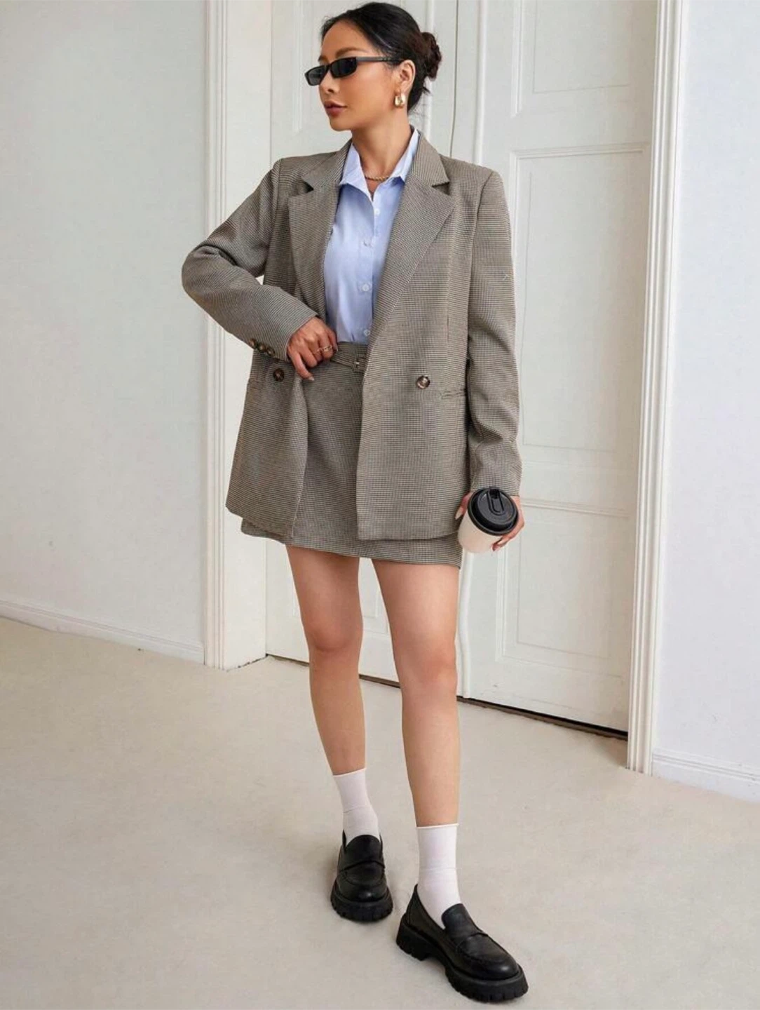 Plaid Blazer and Skirt Set - photo 4
