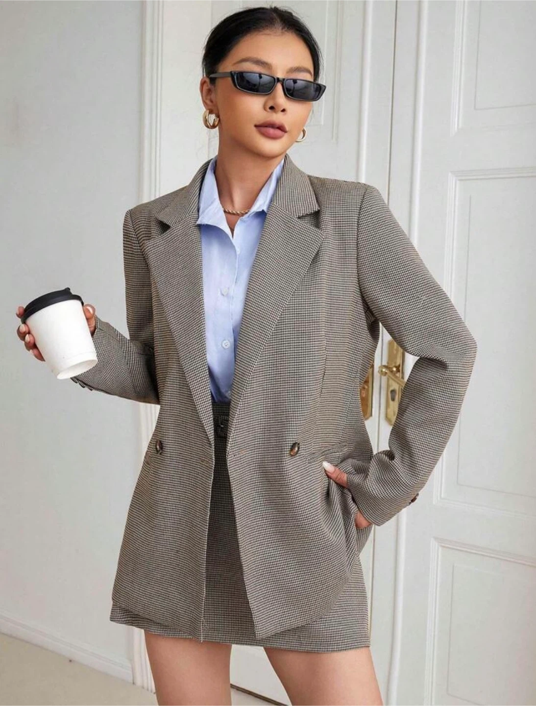 Plaid Blazer and Skirt Set - photo 2