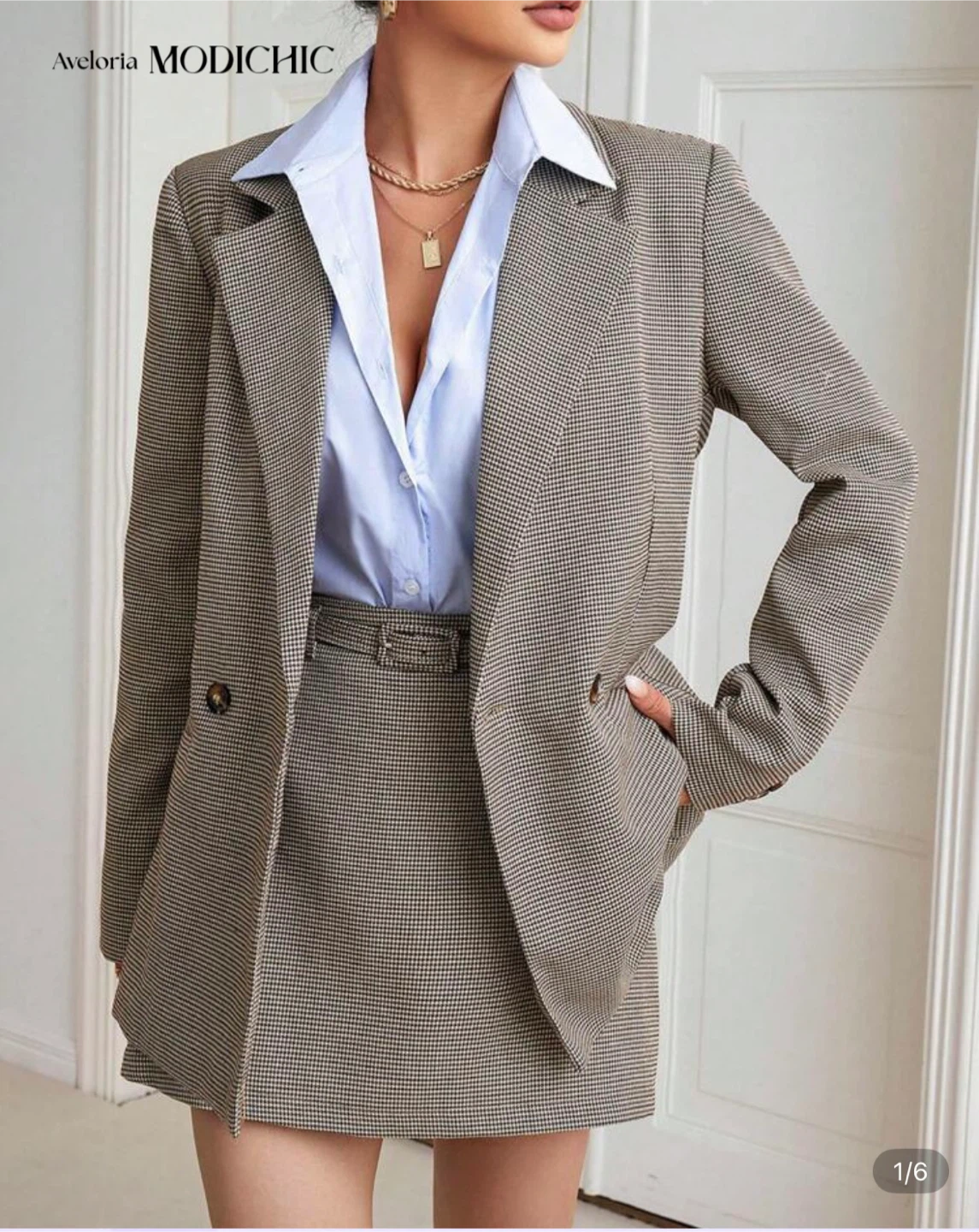 Plaid Blazer and Skirt Set