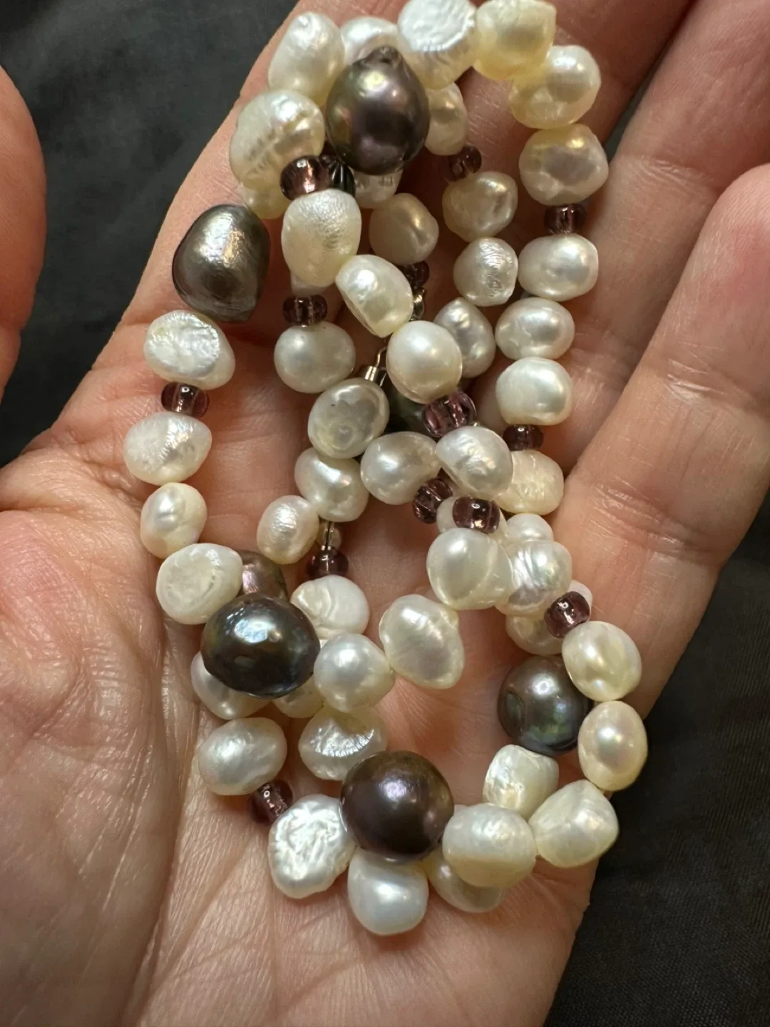 Genuine Pearl Necklace - White & Black Pearls image indicator(2)