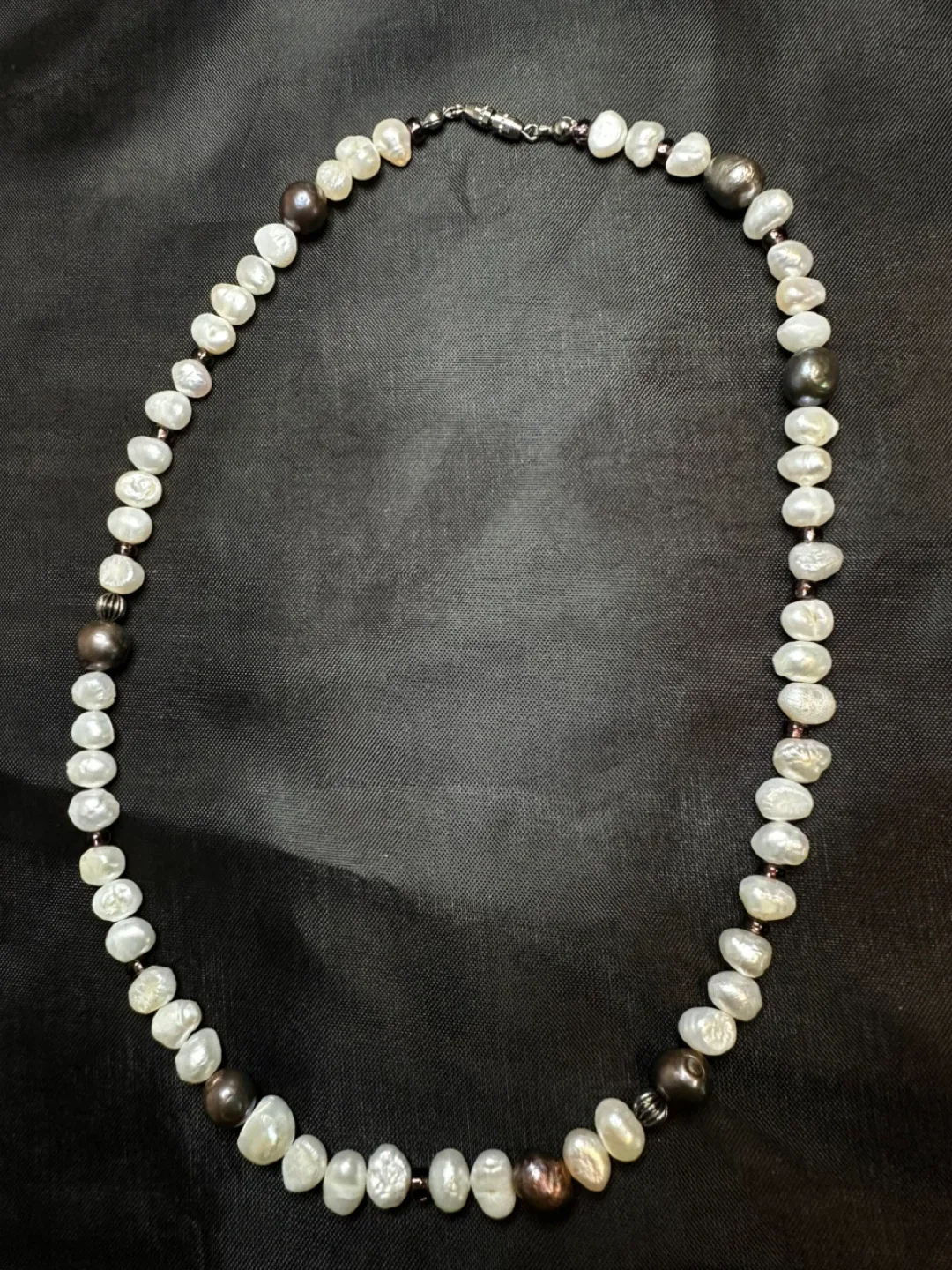 Genuine Pearl Necklace - White & Black Pearls image indicator(3)