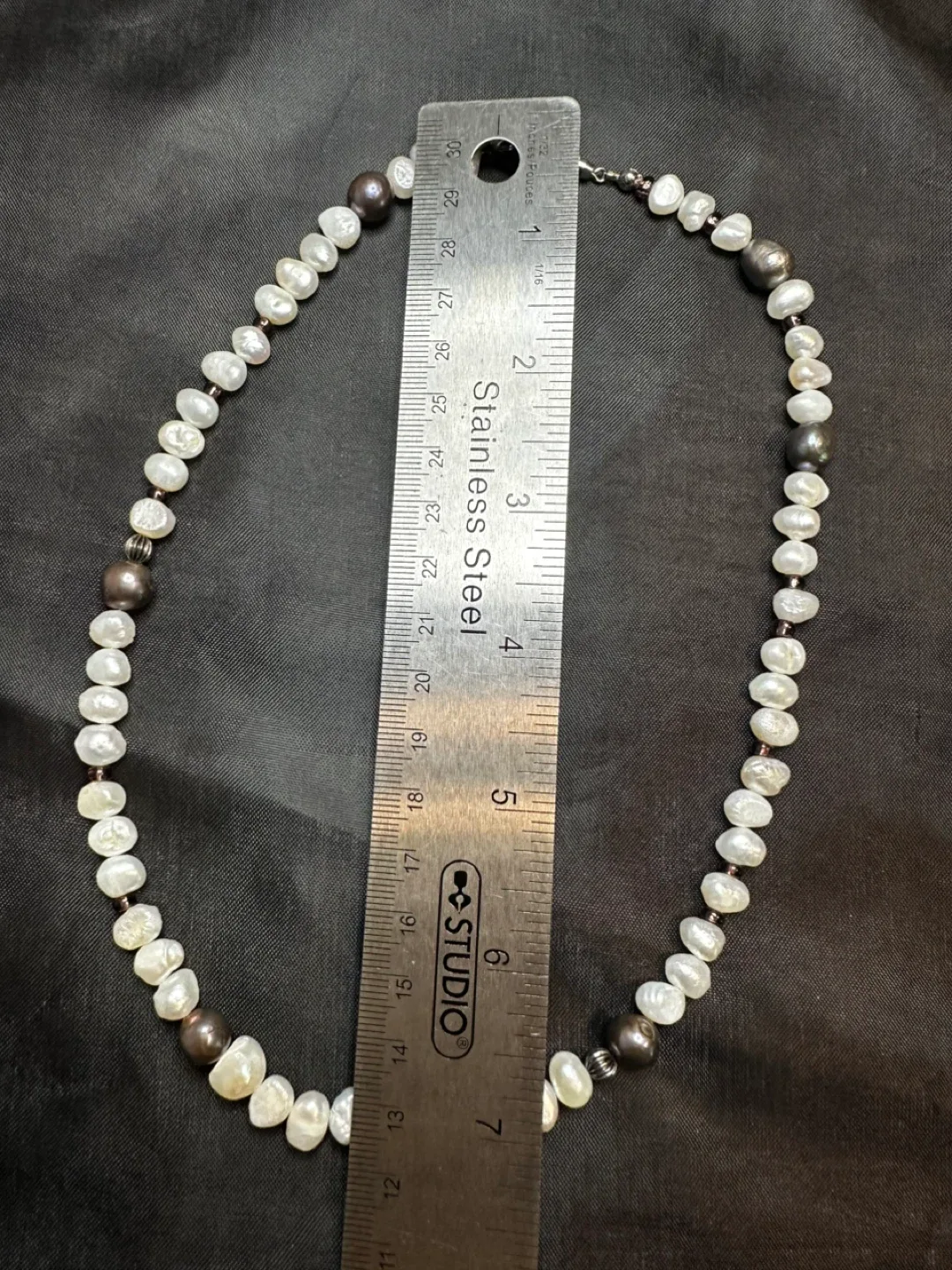 Genuine Pearl Necklace - White & Black Pearls image indicator(4)