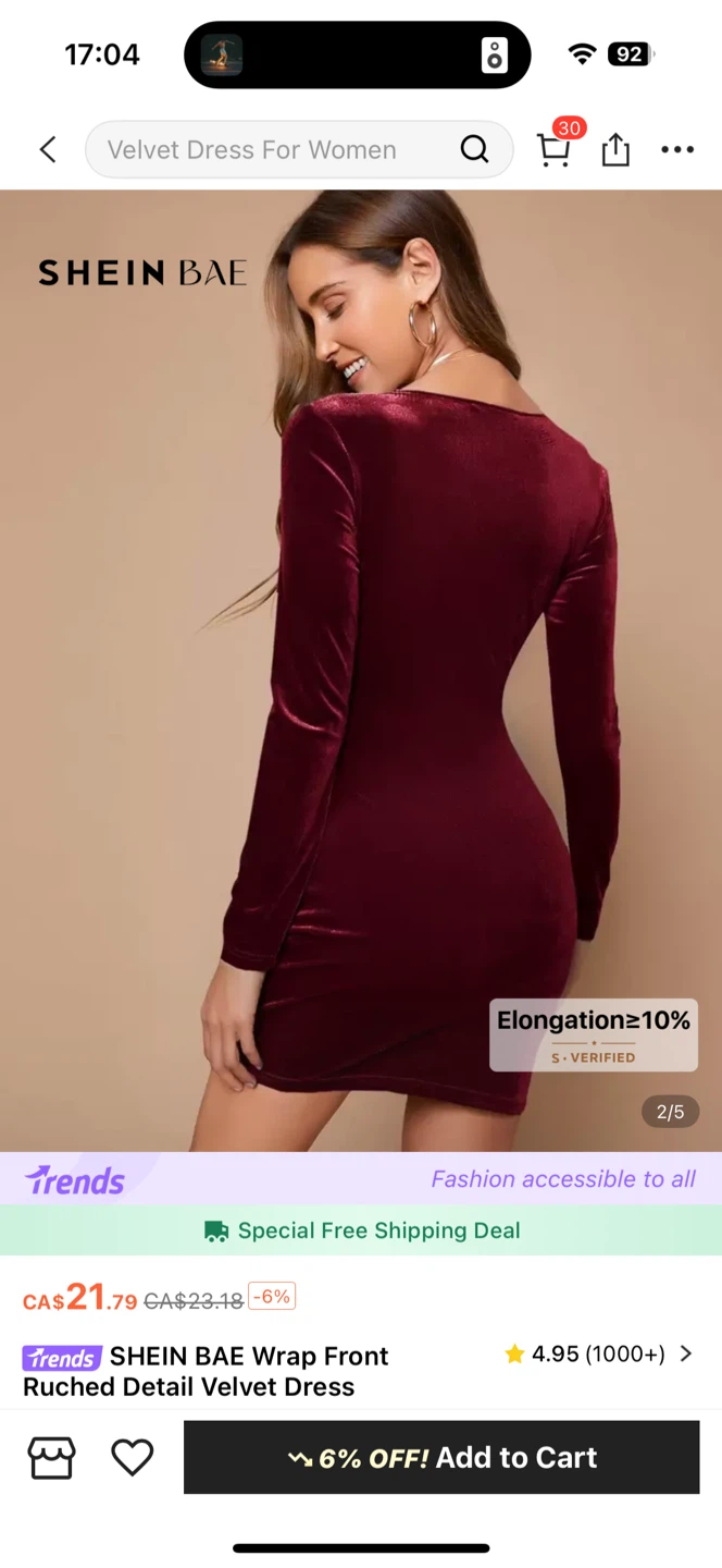SHEIN BAE Burgundy Velvet Wrap Dress