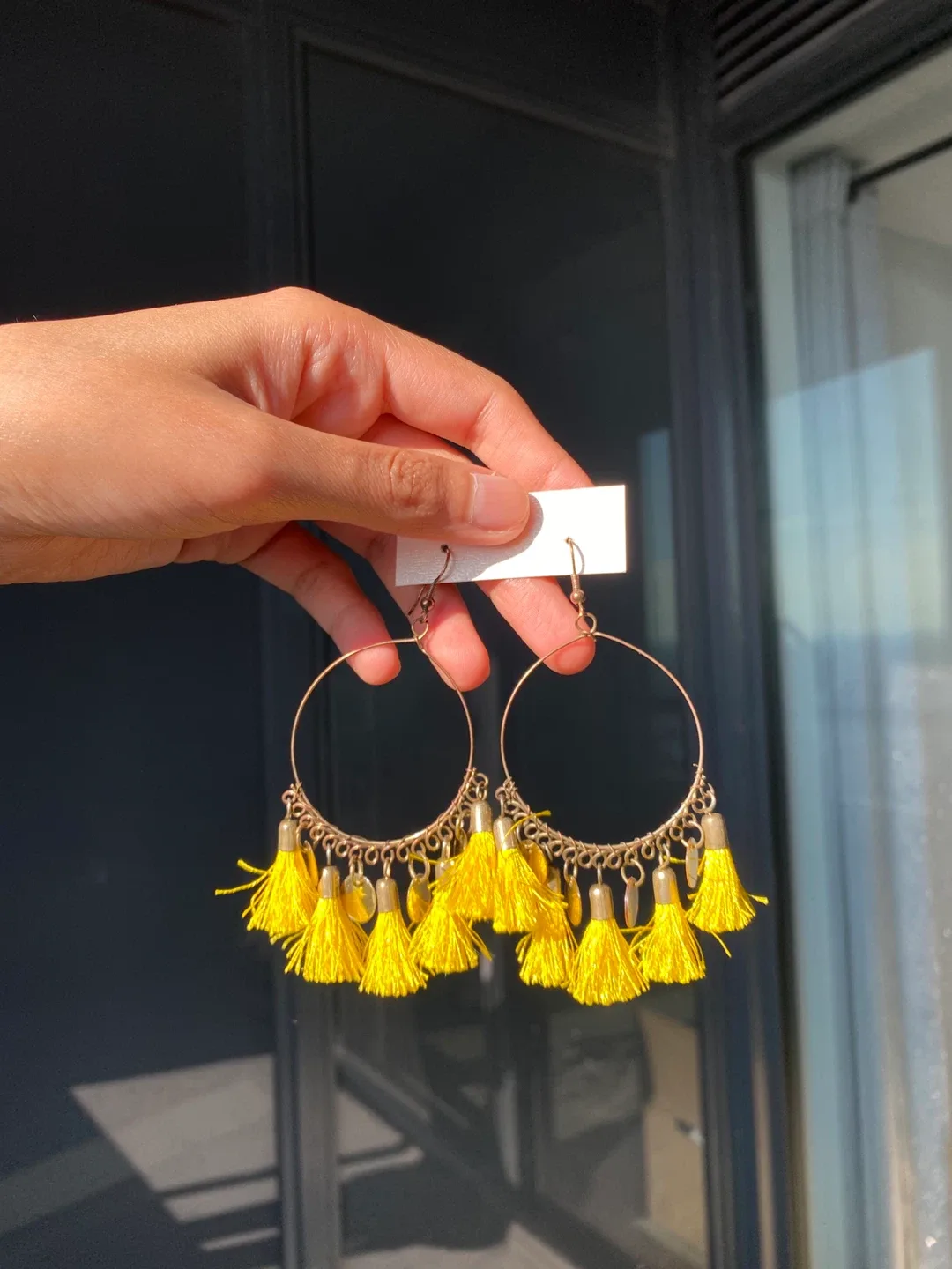 Sunflower Yellow Tassel Hoop Earrings thumbnail