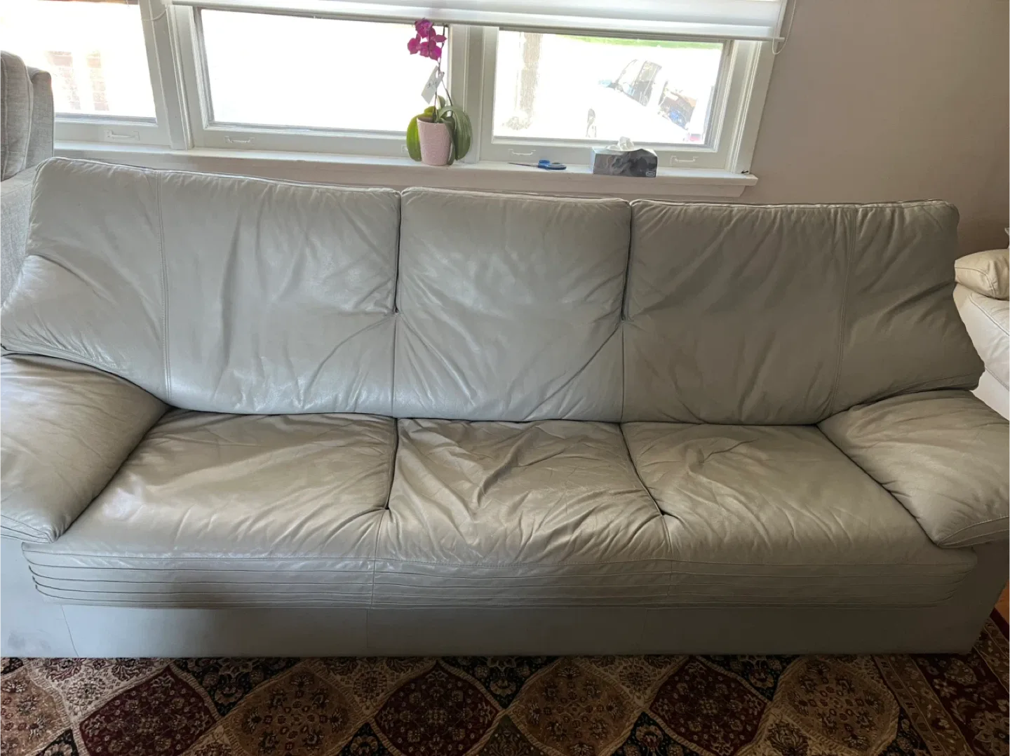 Leather Sofa - Light Grey