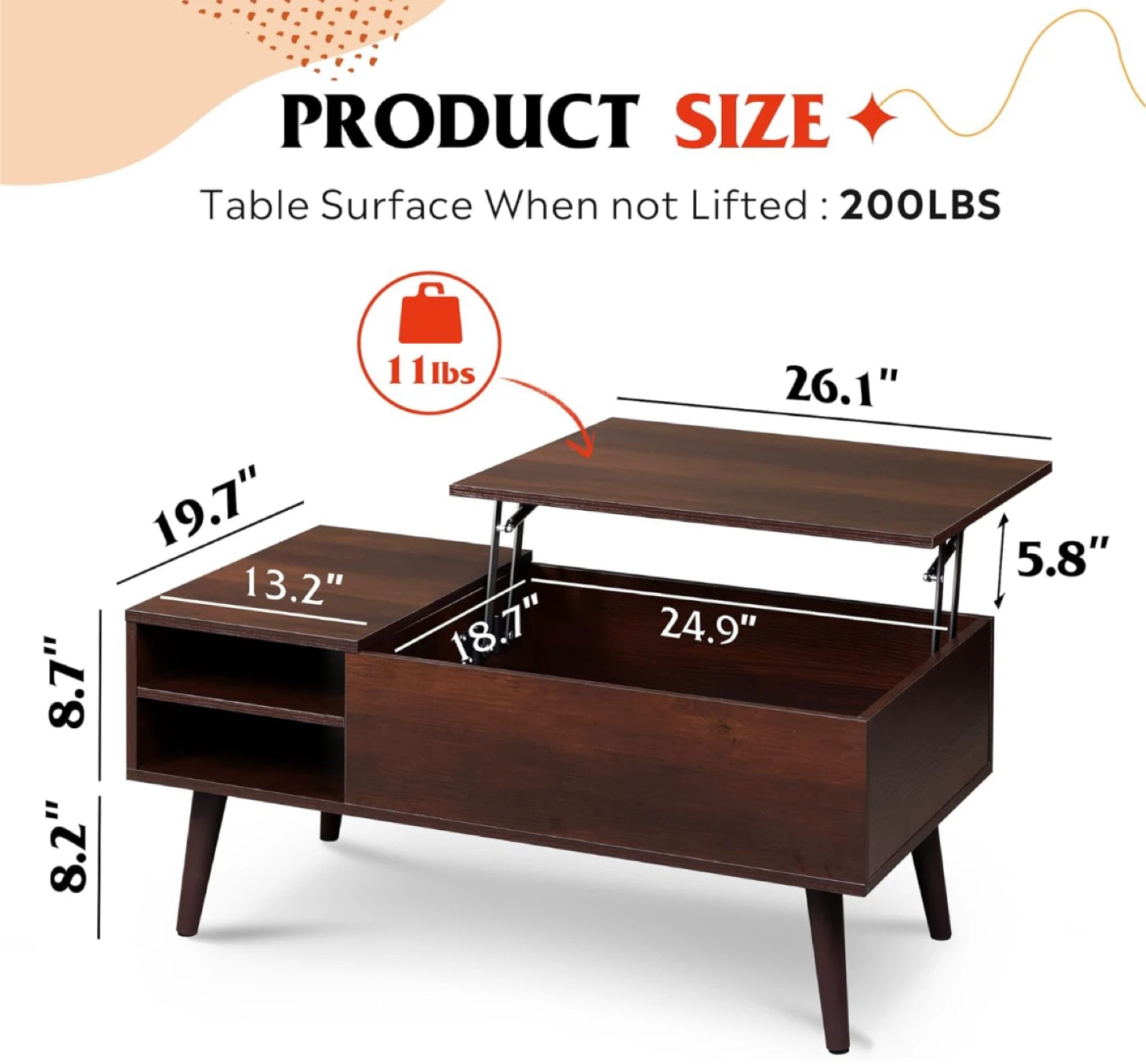 Dark Brown Lift Top Coffee Table - photo 4