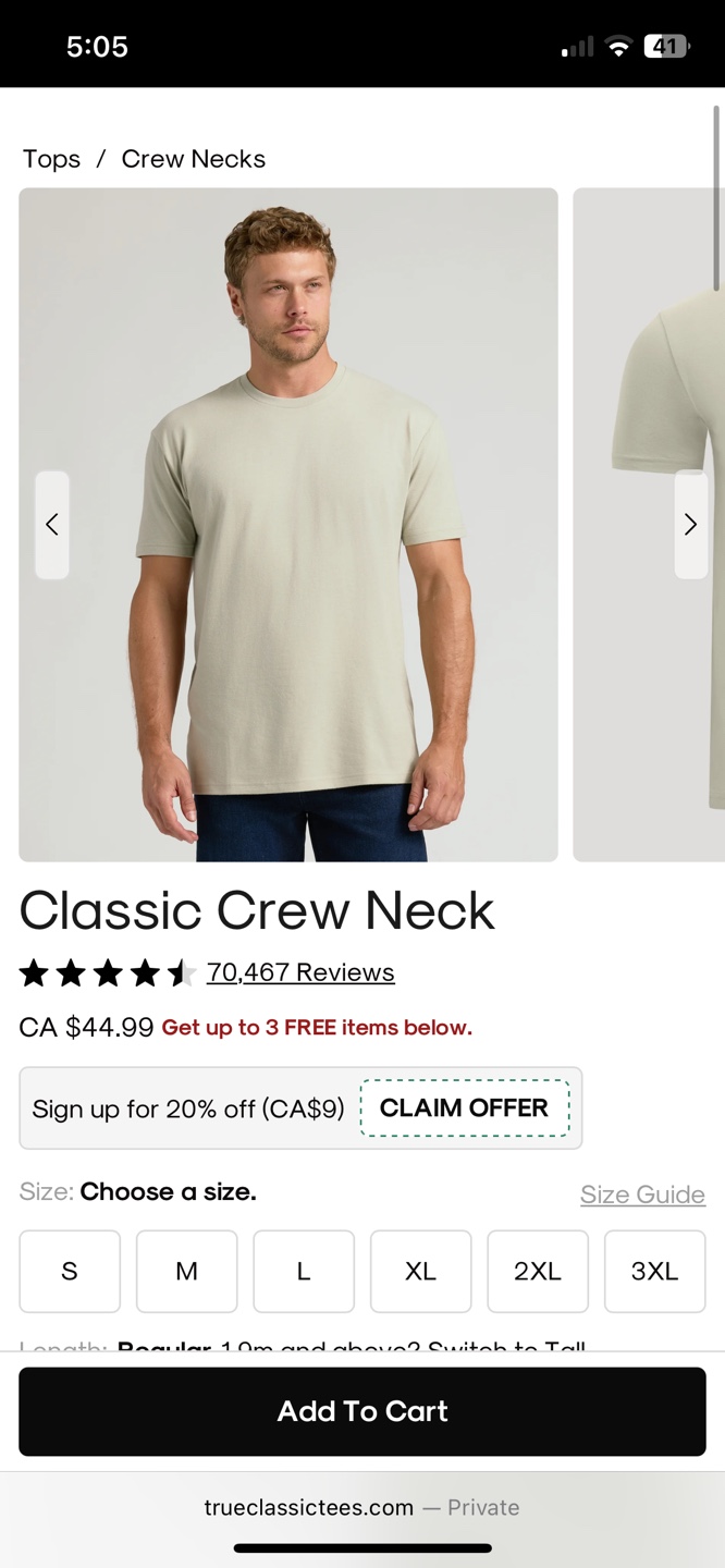 New True Classic Crew Neck Tee XL - photo 2