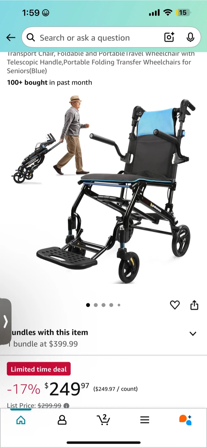 Protraverse Transport Wheelchair - Lightweight & Foldable - photo 3