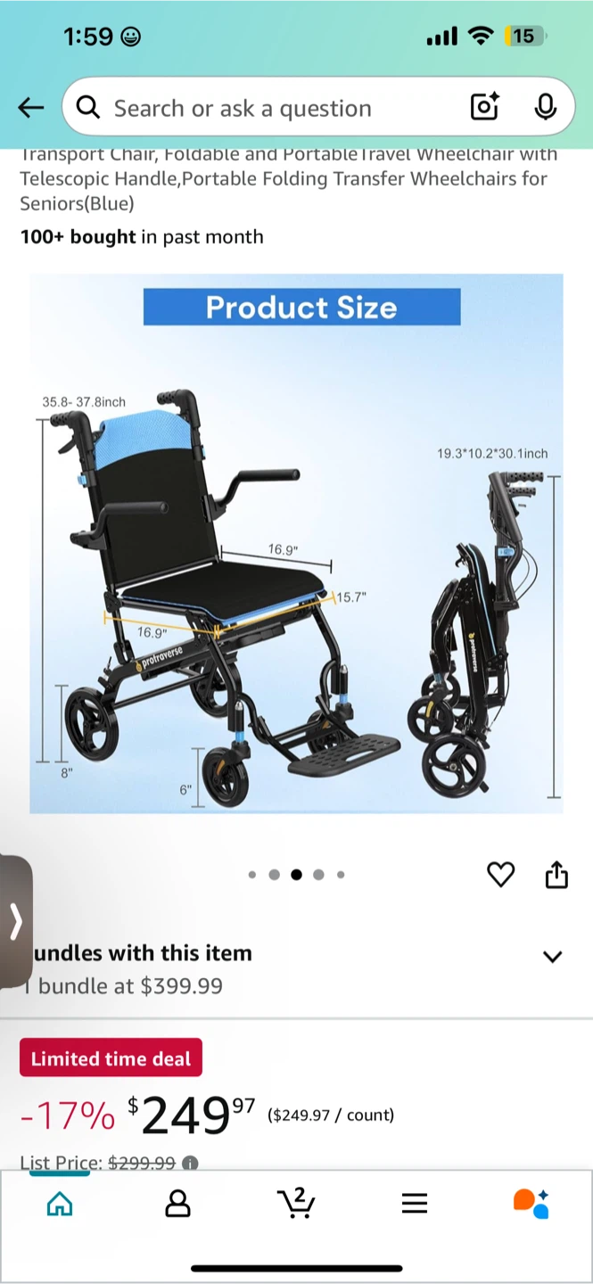 Protraverse Transport Wheelchair - Lightweight & Foldable - photo 4