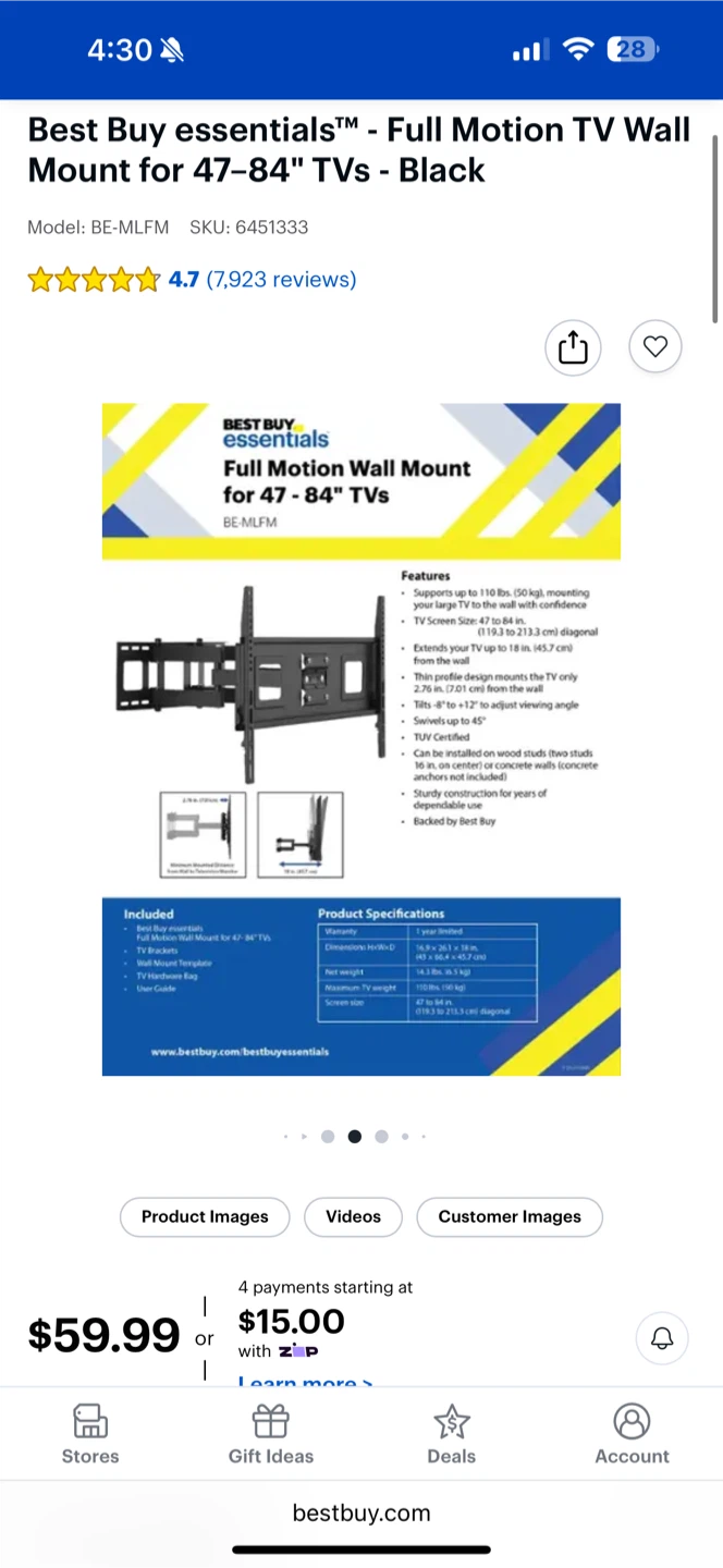 Best Buy Essentials Full Motion TV Wall Mount – BE-MLFM - photo 2