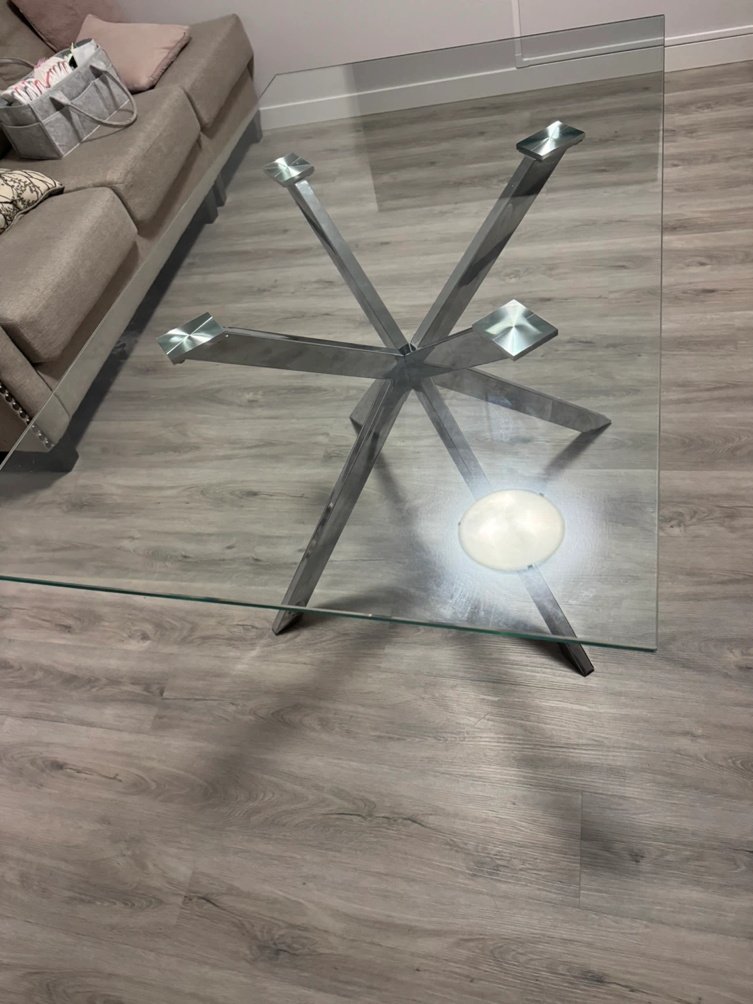 Glass Dining Table with Grey Velvet Chairs - photo 5
