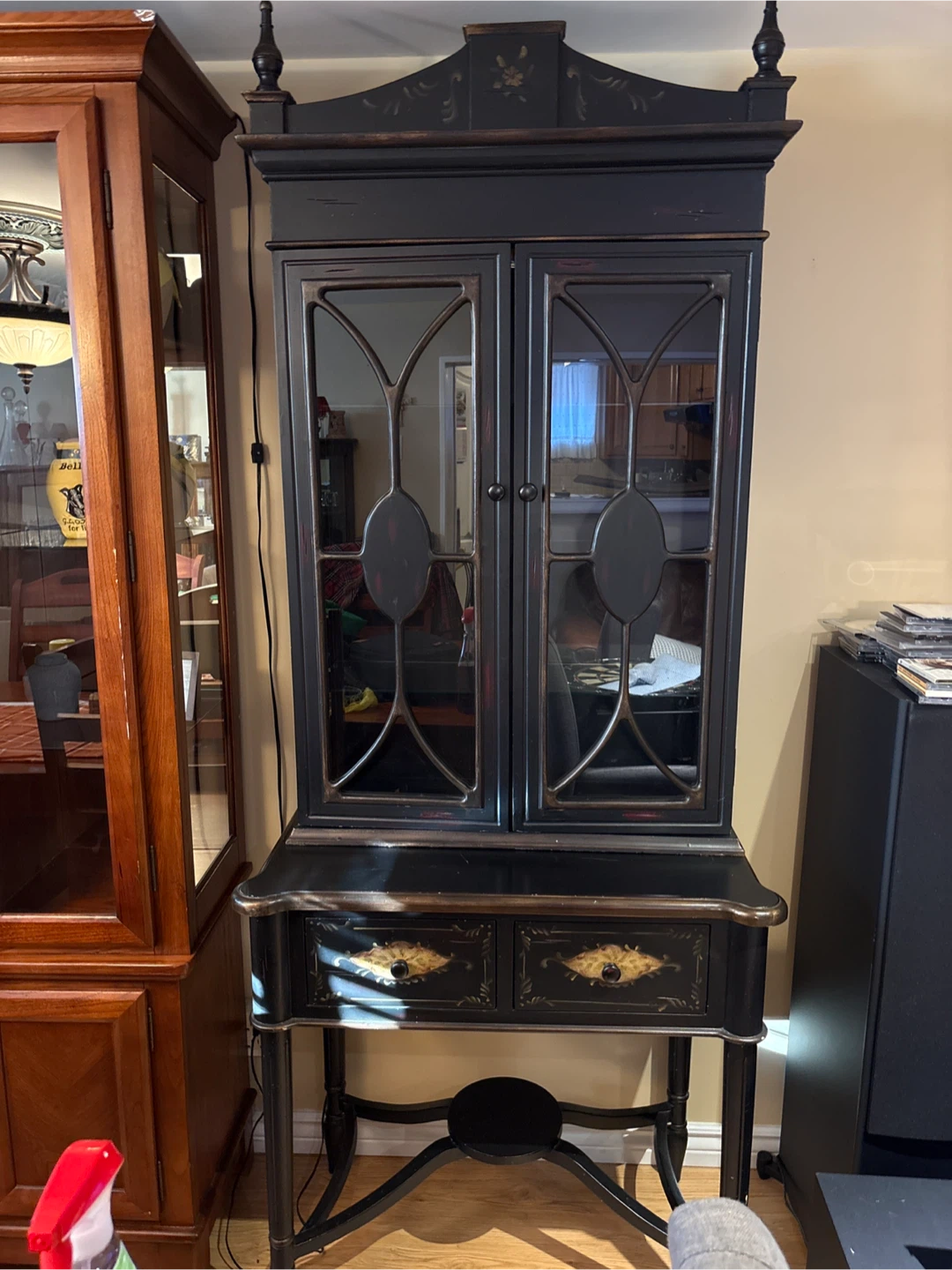 Black Display Cabinet with Glass Doors
