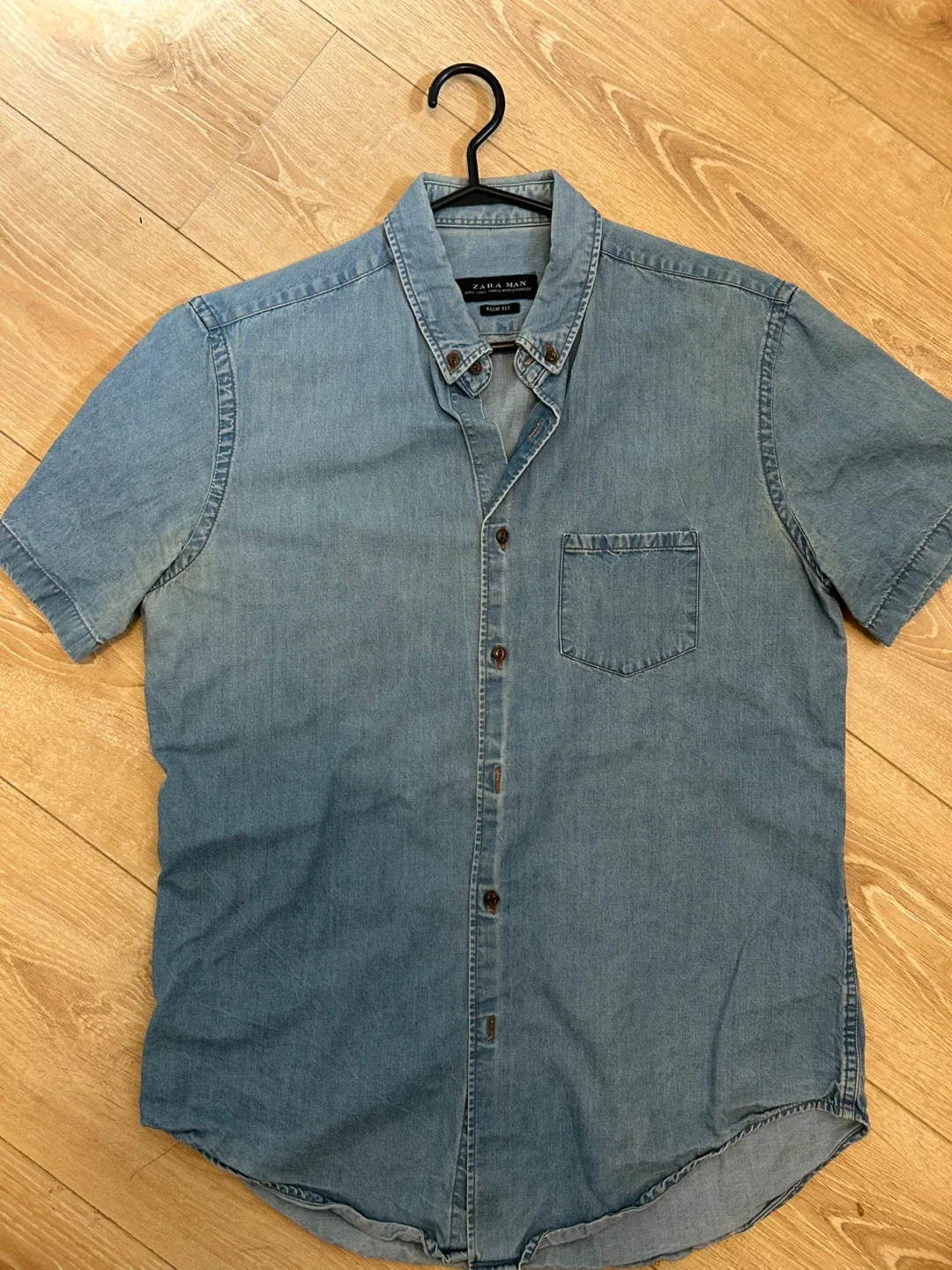 Zara Man Denim Short Sleeve Shirt - Slim Fit - Size L thumbnail