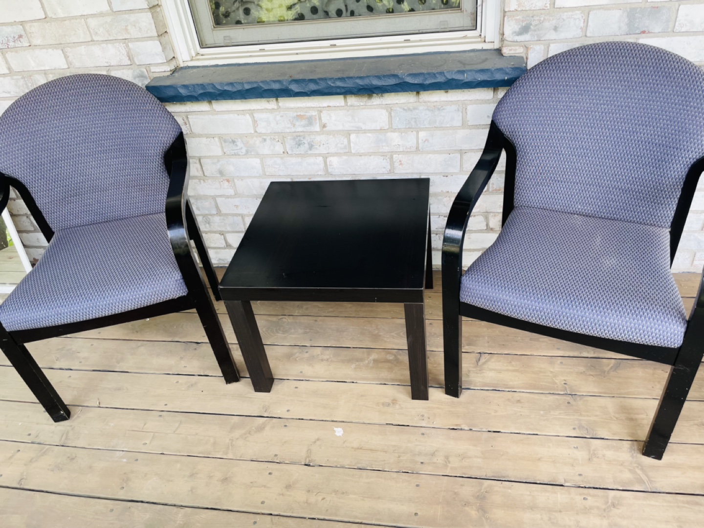 Arm Chairs - Blue/Grey Padded Seat + Side Table