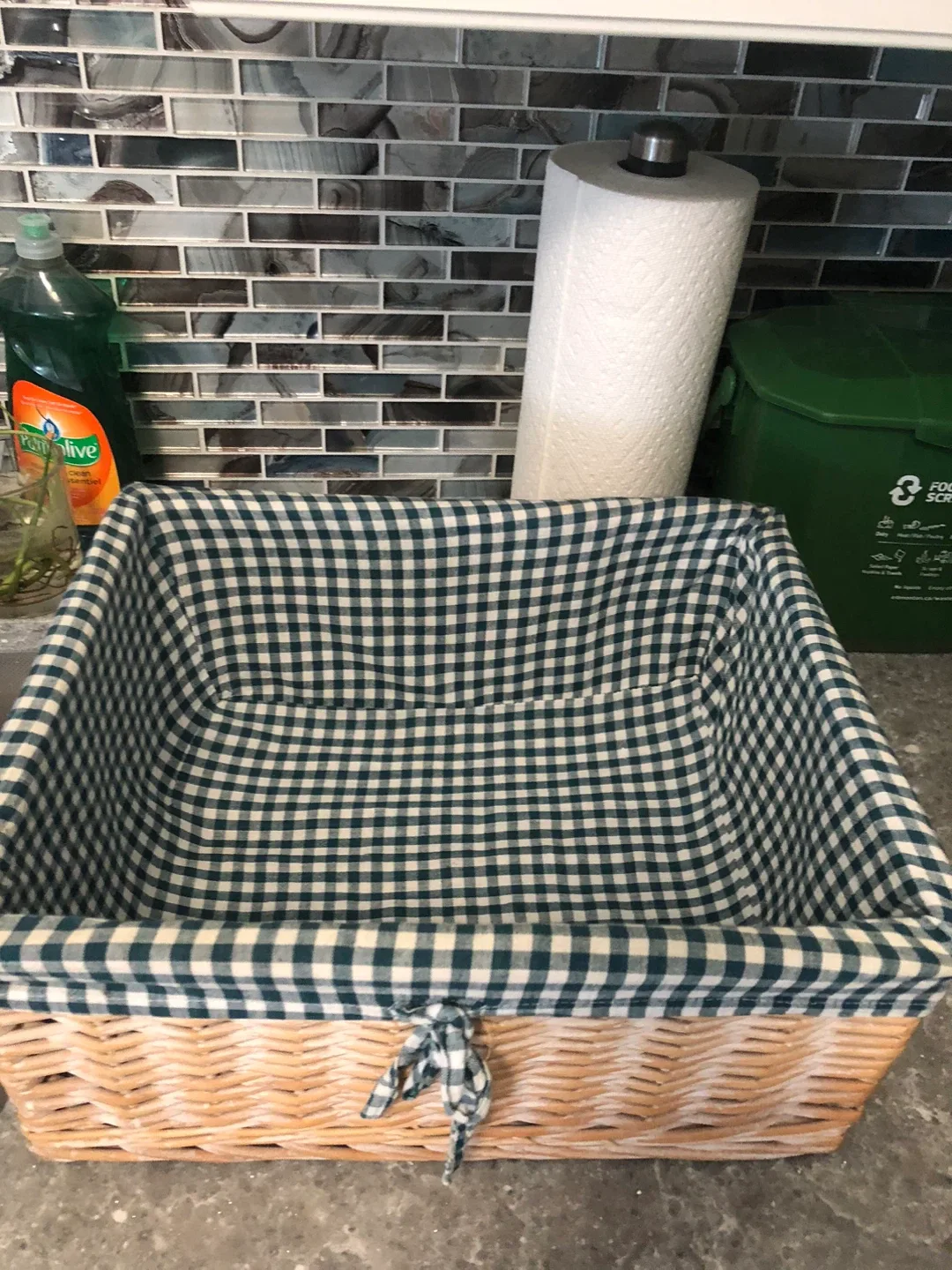 Wicker Basket with Green Gingham Liner image indicator(4)