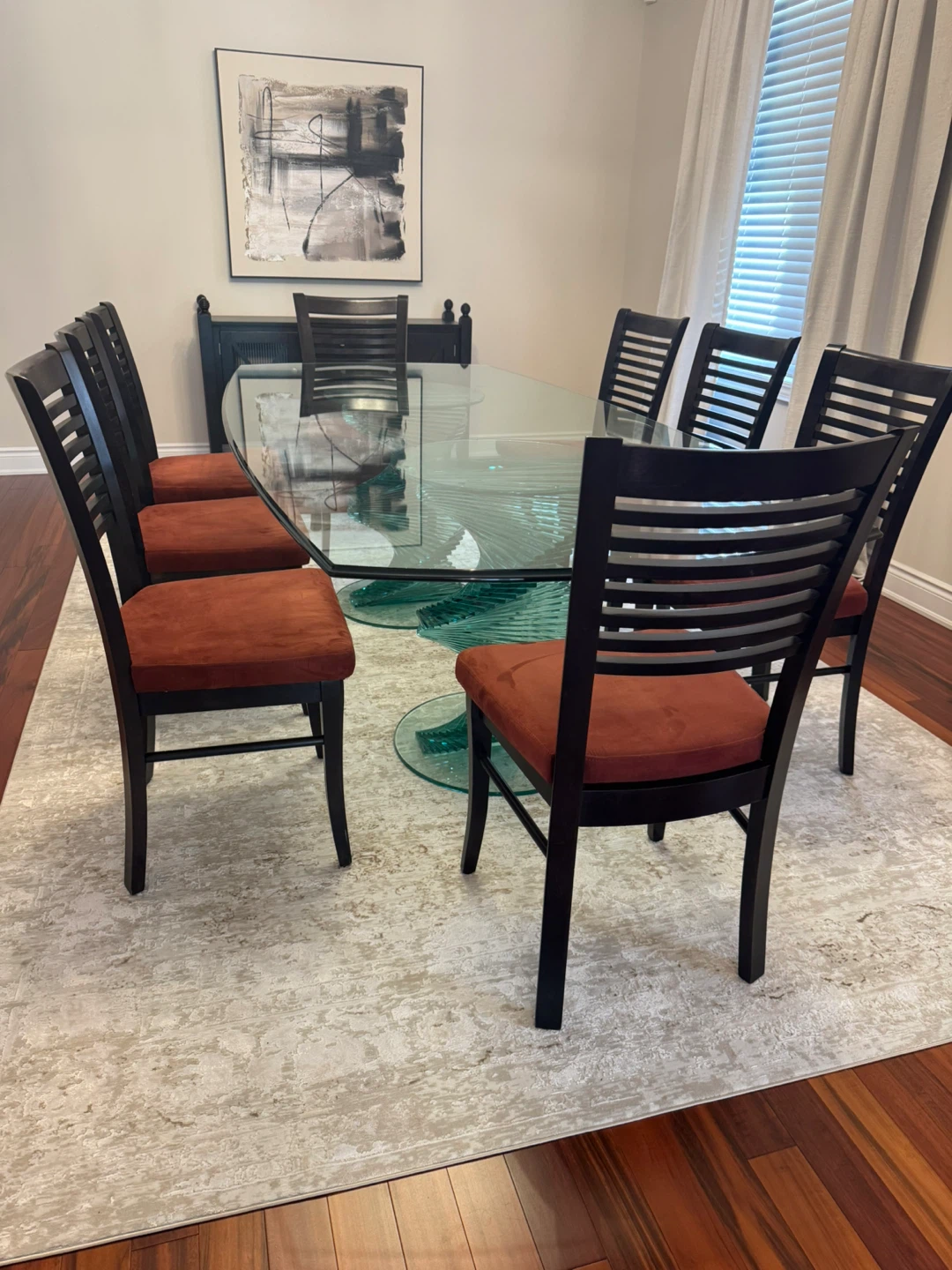 Large Glass Dining Table with 8 Chairs – Modern Spiral Base - photo 5