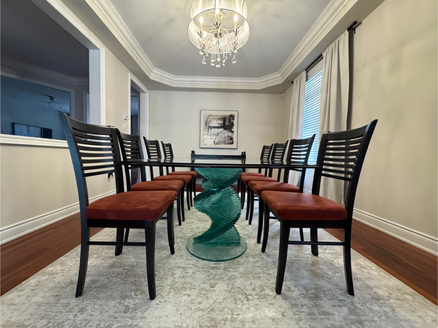 Large Glass Dining Table with 8 Chairs – Modern Spiral Base - photo 2