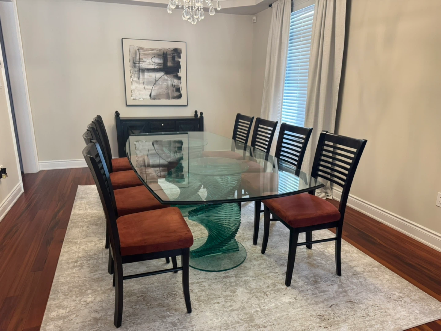 Large Glass Dining Table with 8 Chairs – Modern Spiral Base - photo 3