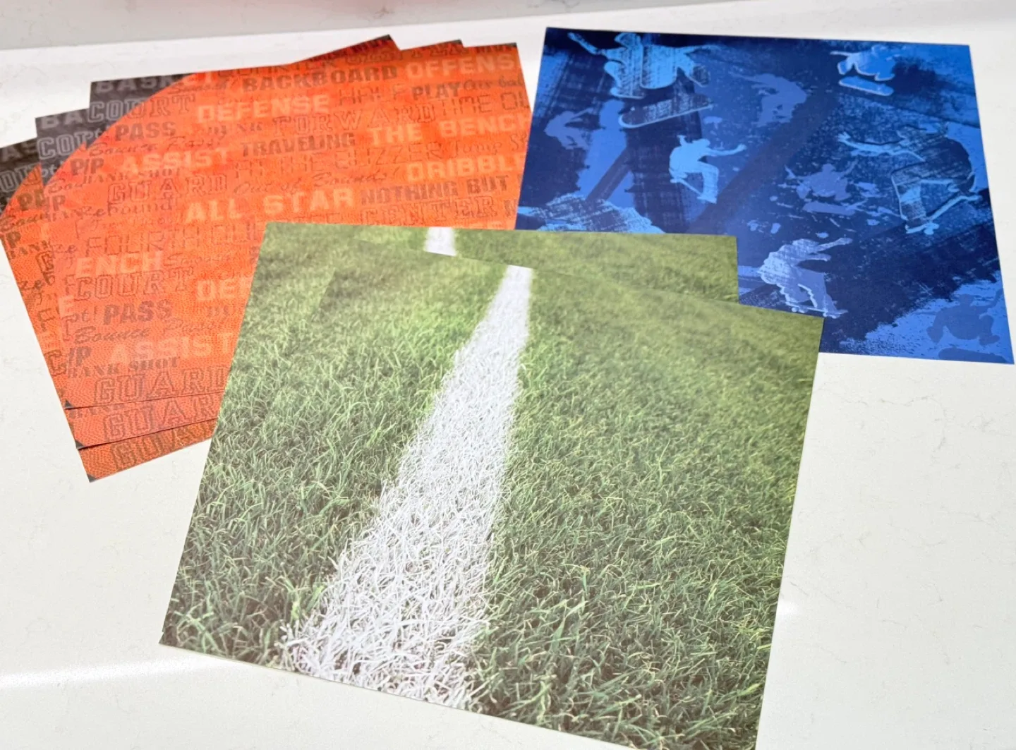 Scrapbooking paper w/sports, skating, basketball, field lines thumbnail