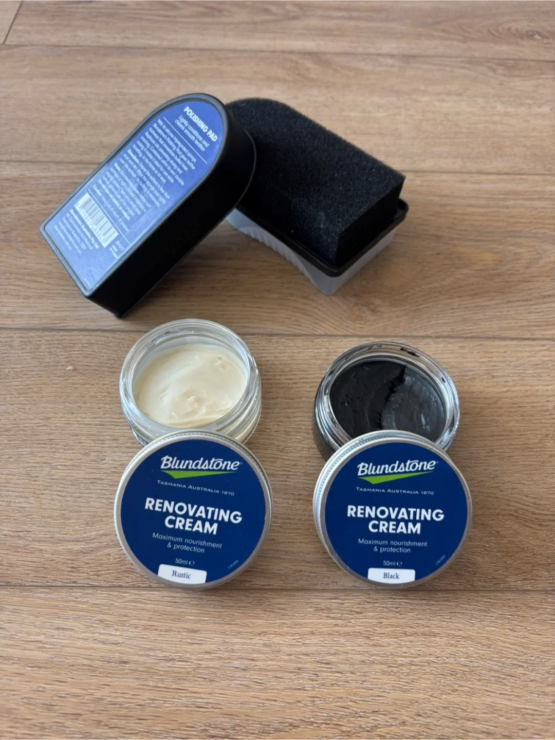 Blundstone Renovating Creams (Black/Rustic) + brush, gently used thumbnail