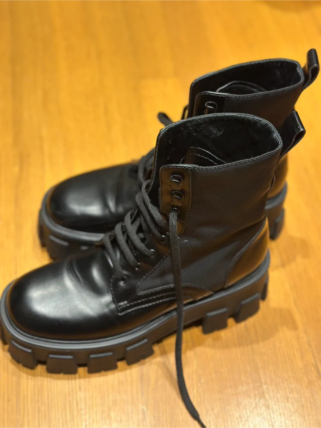 Prada Black Leather Ankle Boots, Size 37.5 thumbnail