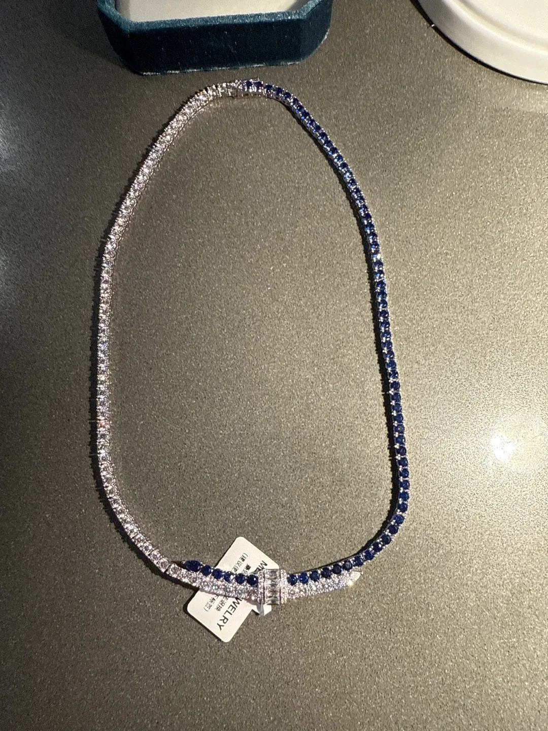Tennis Necklace with Blue & White Stones image indicator(2)