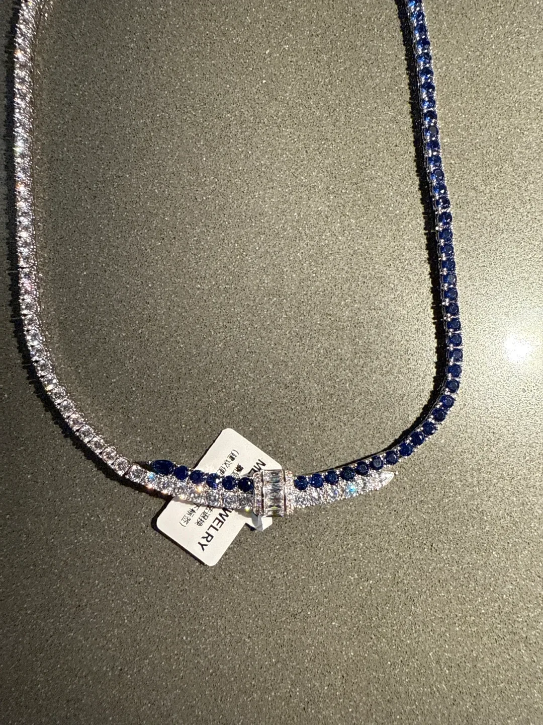 Tennis Necklace with Blue & White Stones image indicator(3)