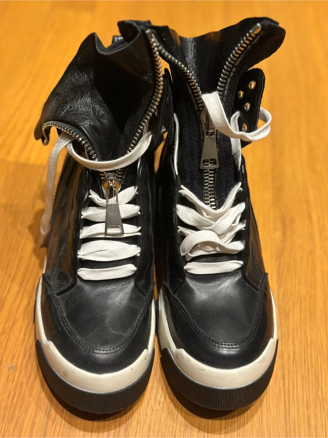 Rick Owens Leather High-Top Sneakers, Size 7 thumbnail