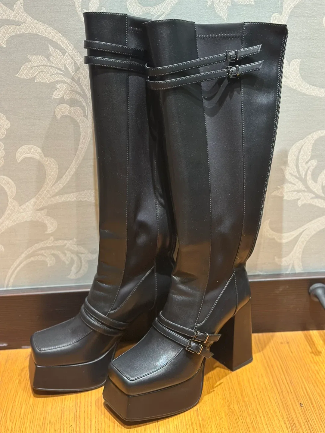 Platform Knee High Boots - Black thumbnail