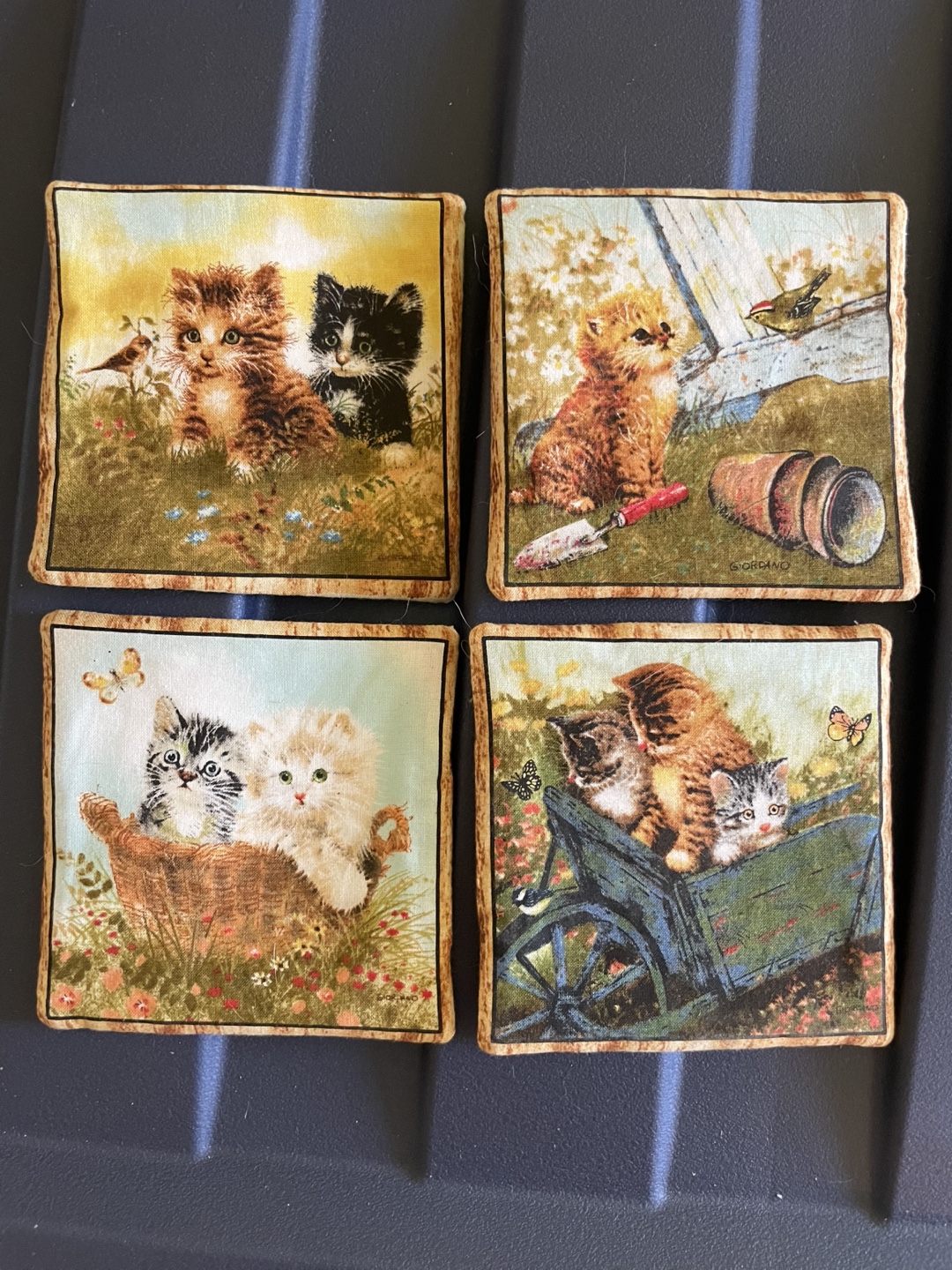 Set of 4 Cat Print Coasters (Made of Fabric)