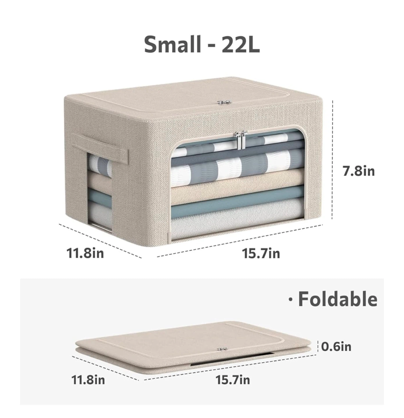 8 Foldable Clothes Storage Bin - 22L Beige - photo 2