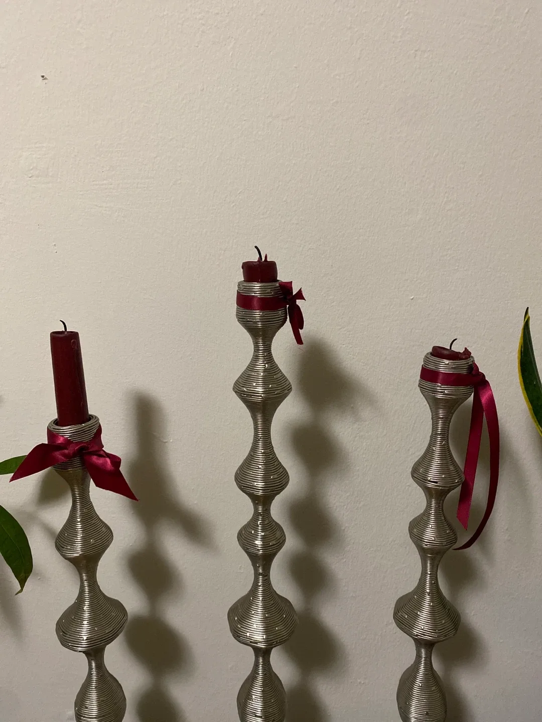 Big size Set of 3 Silver Metal Candlestick Holders image indicator(2)