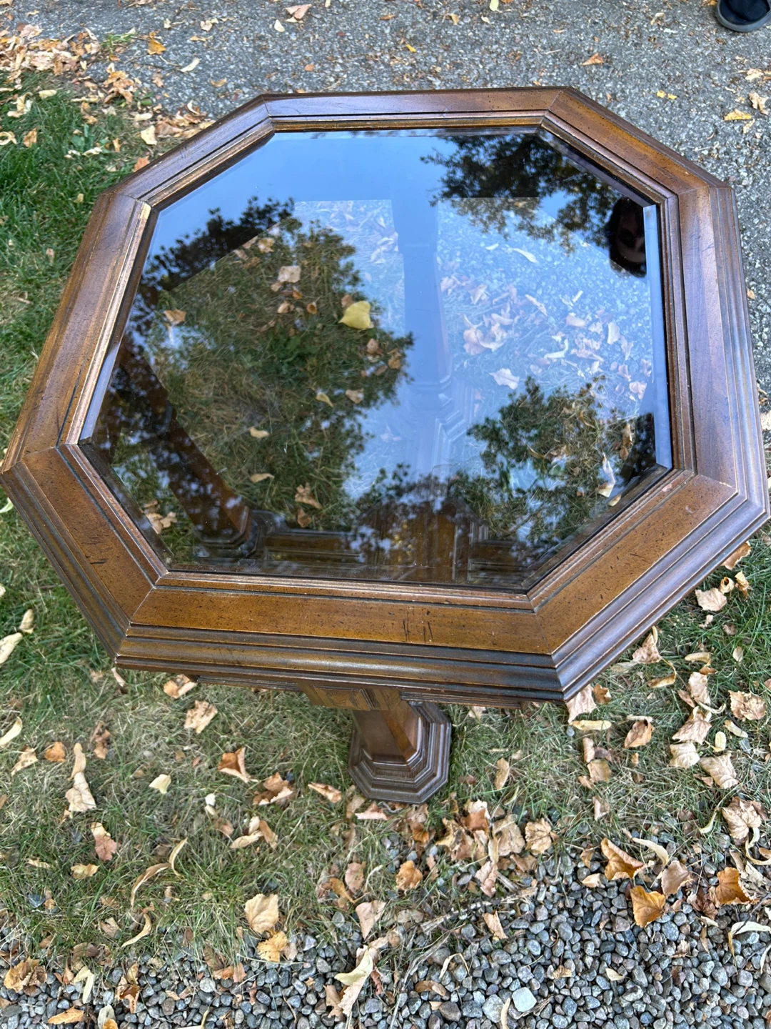 Vintage Octagon Glass Top Side Table - photo 2
