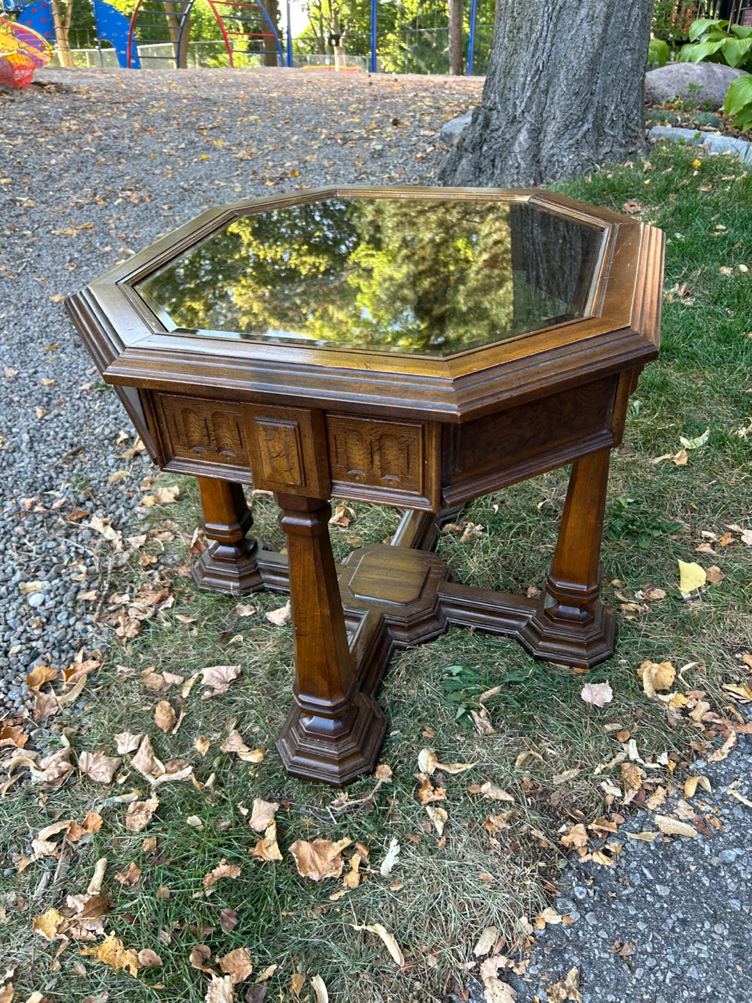 Vintage Octagon Glass Top Side Table