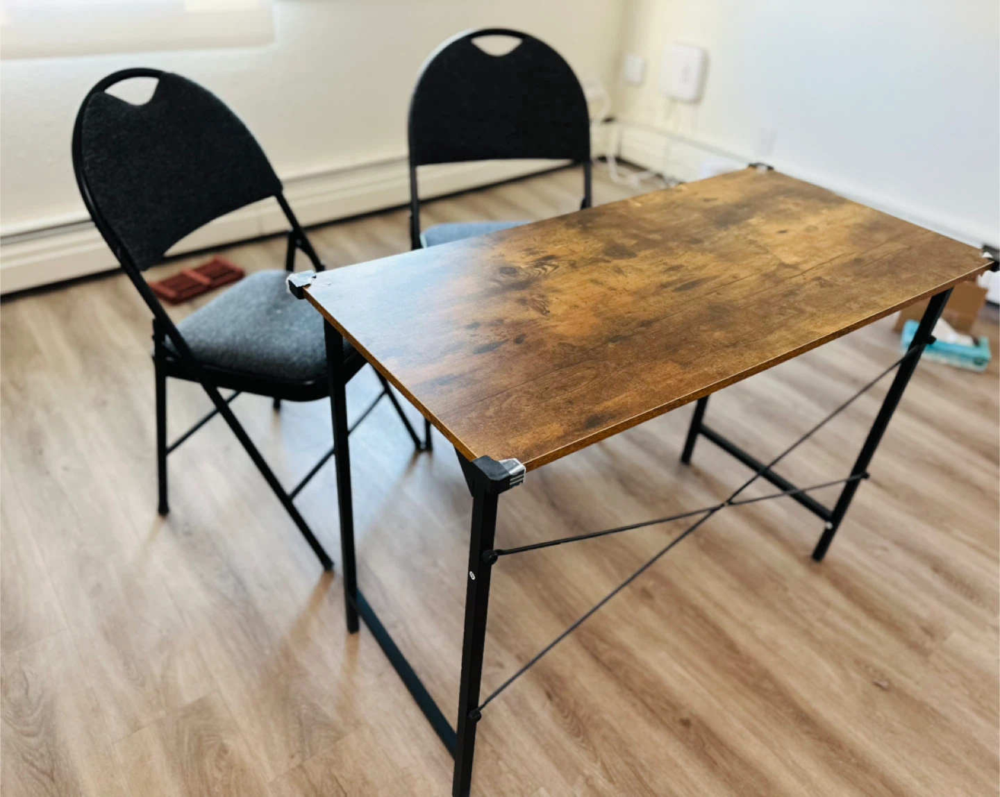 Office Table (40” Walnut Brown) + 2 Folding Chairs