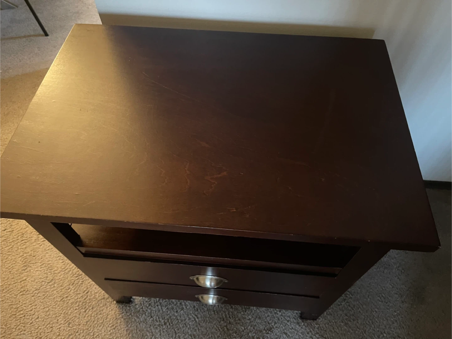Dark Wood Nightstand with Drawers - photo 2