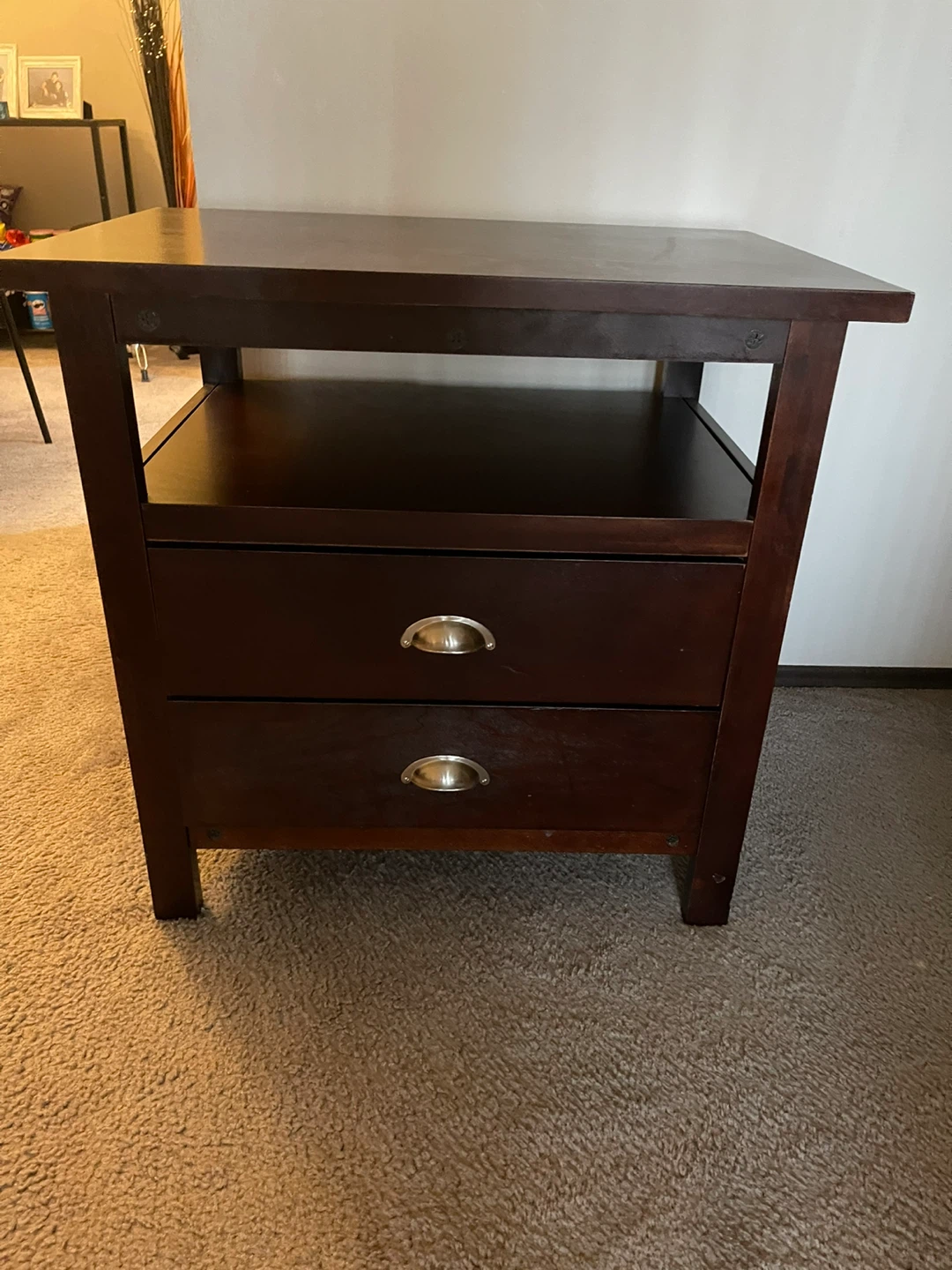 Dark Wood Nightstand with Drawers