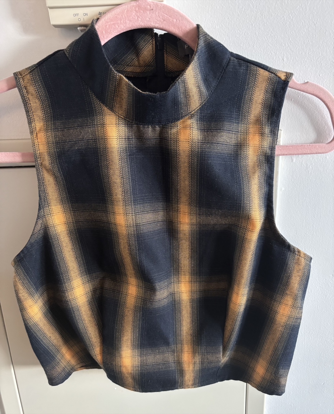 Plaid Sleeveless Crop Top - Size 4