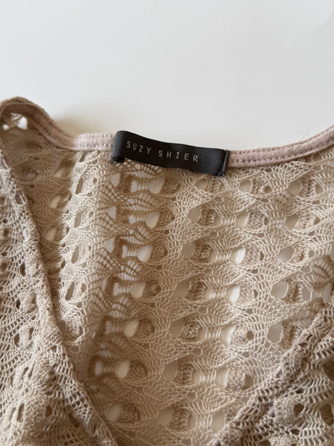 Suzy Shier Beige Crochet Knit Top Size XS - photo 4
